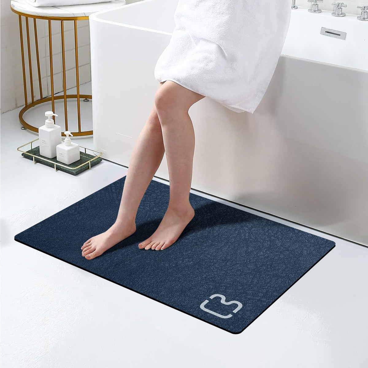 Dark Grey Long Bathroom Rugs Large Stone Bath Mats for Bathroom,15.7"x47.2"