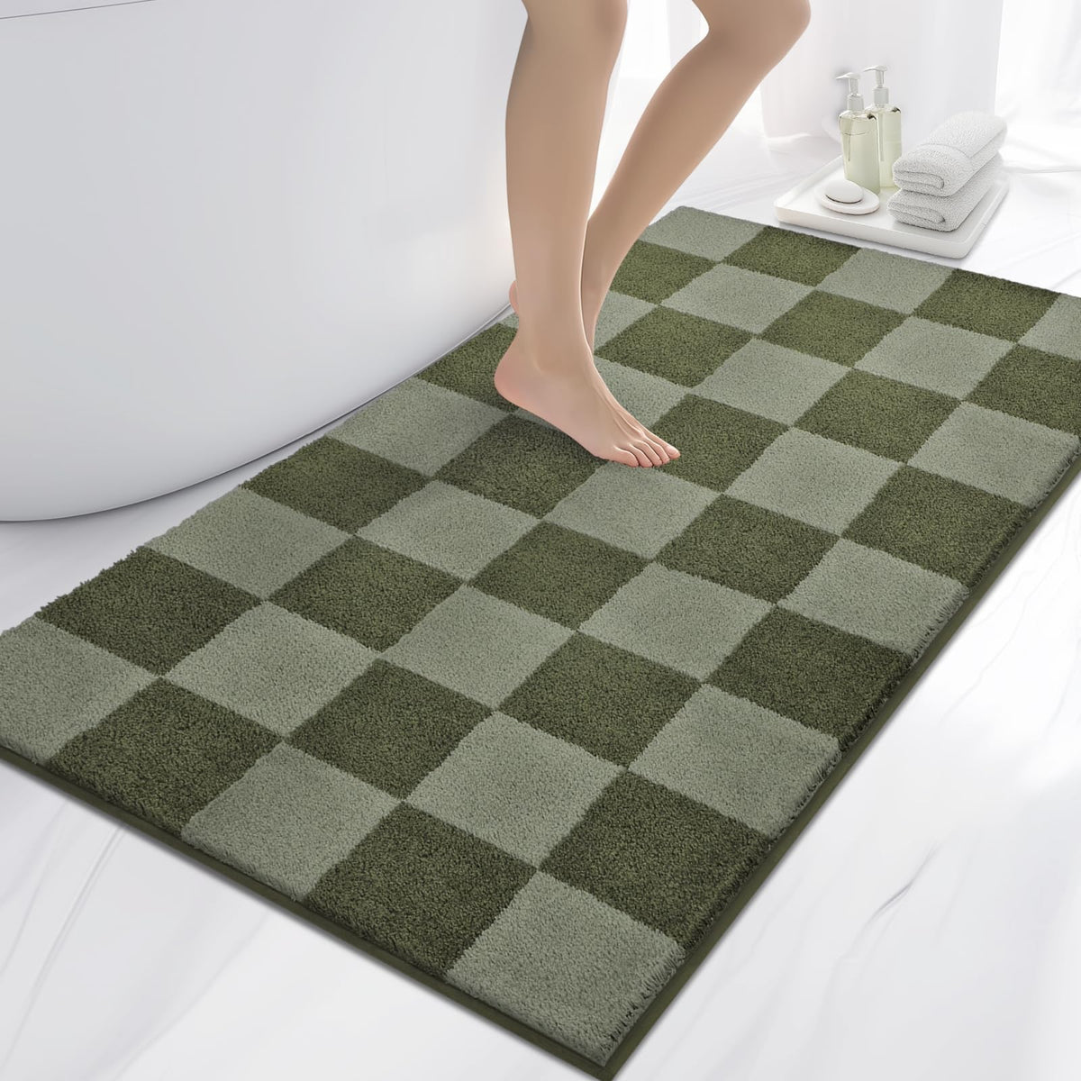 anllugs Bathroom Rugs, 20" x 30" Soft Bath Rugs, Olive Green & Green