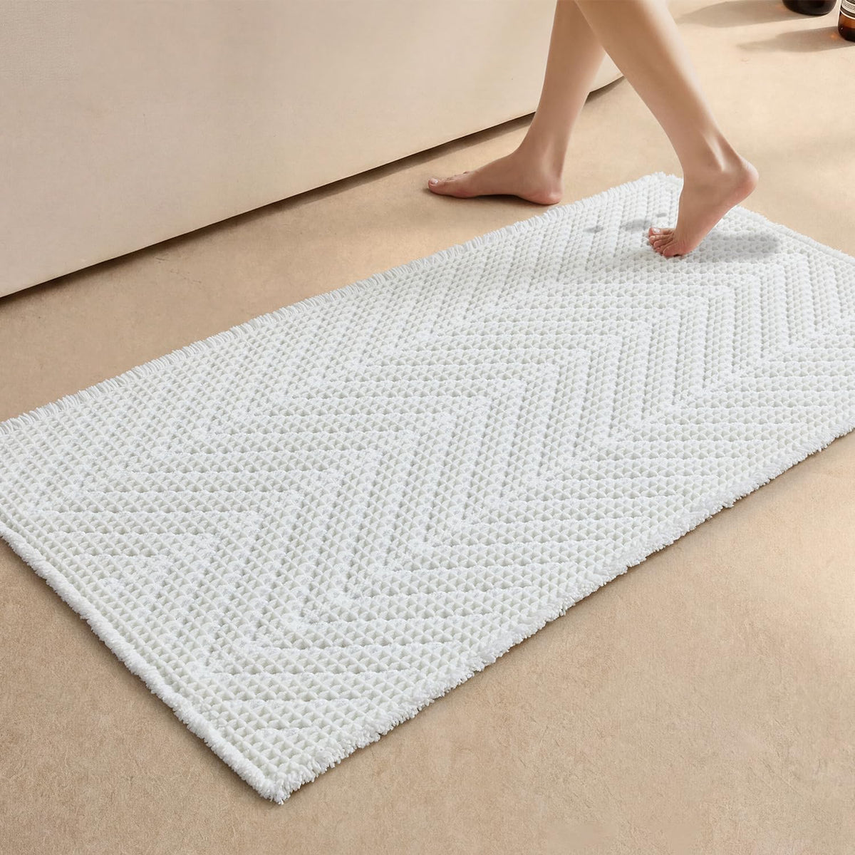 Sunfly Boho Herringbone Waffle Bath Mat, Ultra Soft Non-Slip Bathroom Rug - Super Absorbent & Quick Dry, Washable Bath Rug for Bathroom 16"x24" Taupe