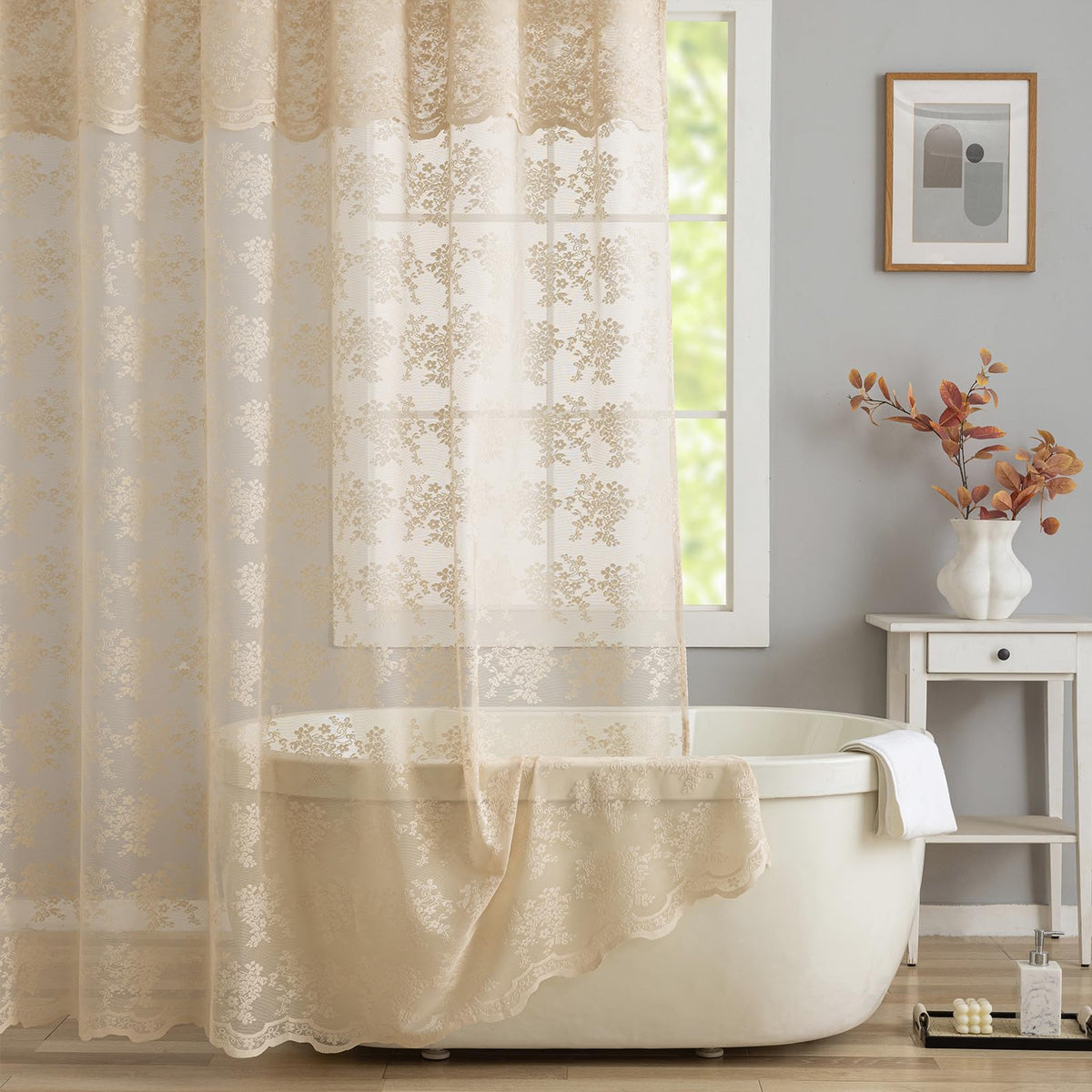TUDECO Sage Green Shower Curtain with Attached Valance, 72 x 72, 1 Panel