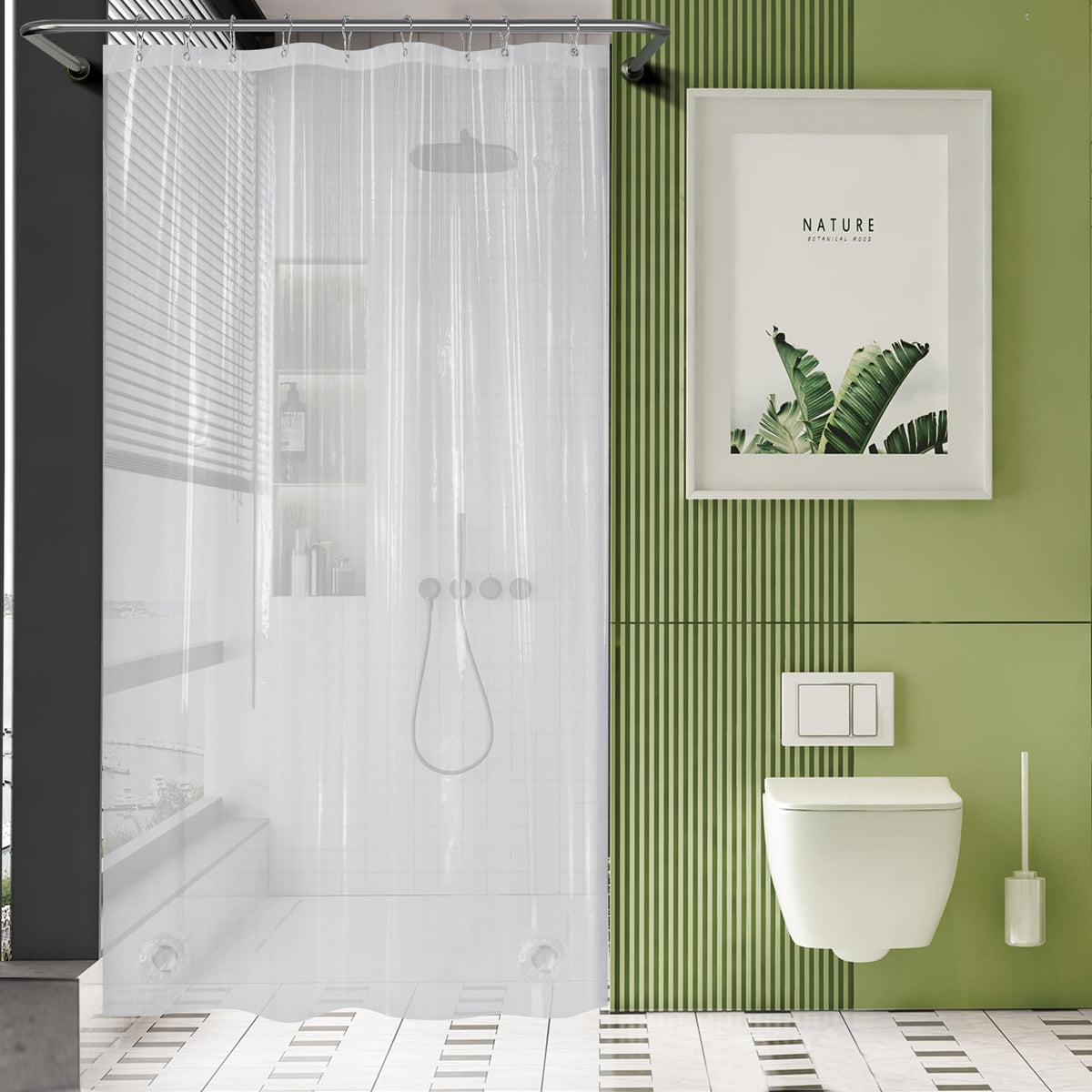 AmazerBath 48x72 Shower Curtain Stall, Small Shower Curtain for Shower Stall, Clear Bathroom Curtain Plastic, Thick PEVA Bathroom Accessories with 2 Clear Weighted Stones and 8 Grommet Holes
