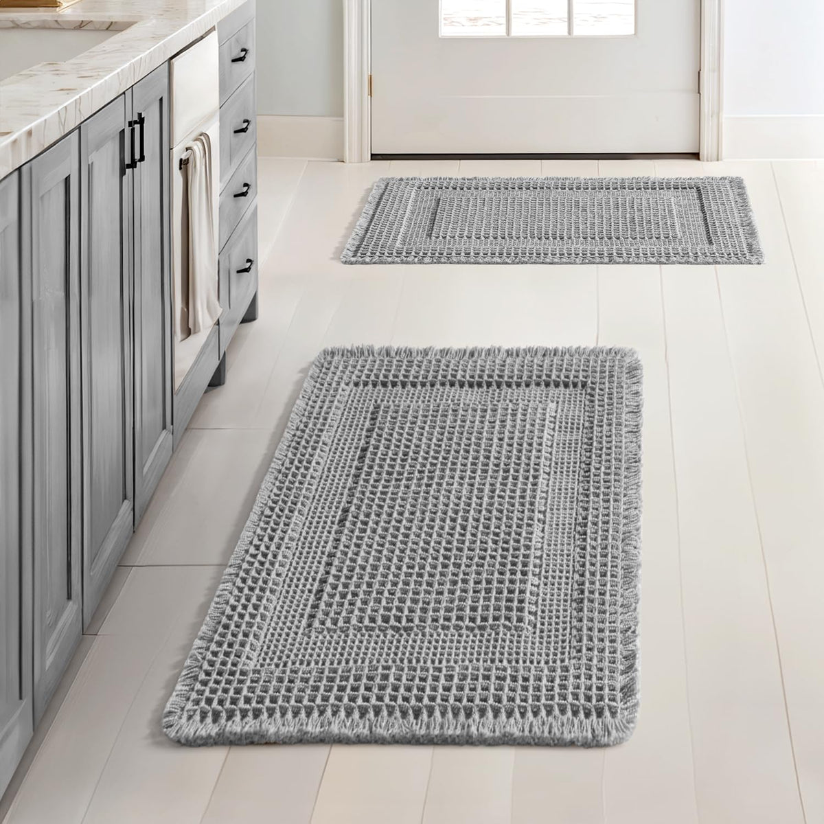MIULEE Set of 2 Waffle Bathroom Rugs Brown&Cream Boho Bath Mat 17x24+18x30