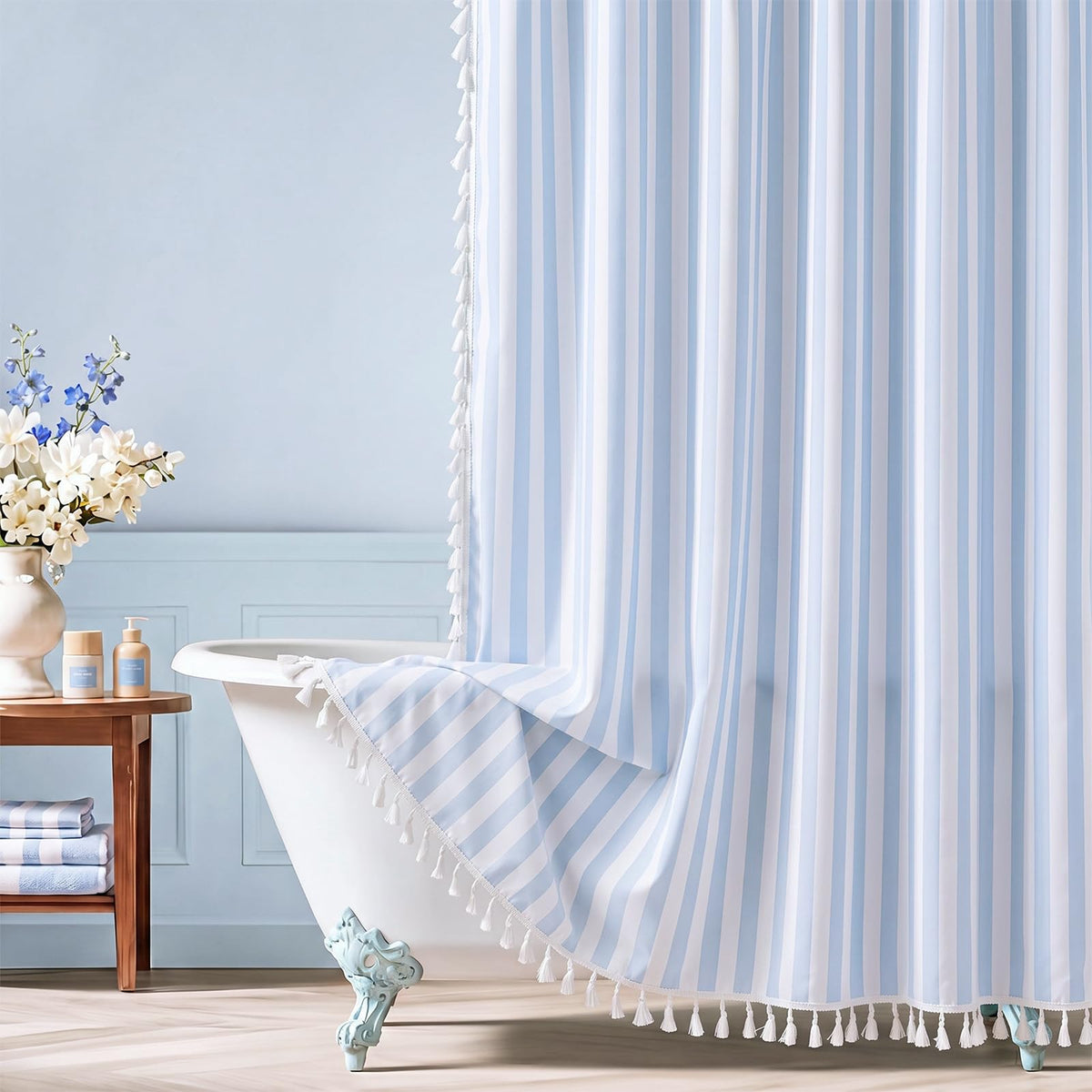 Pink Ruffled Striped Shower Curtain