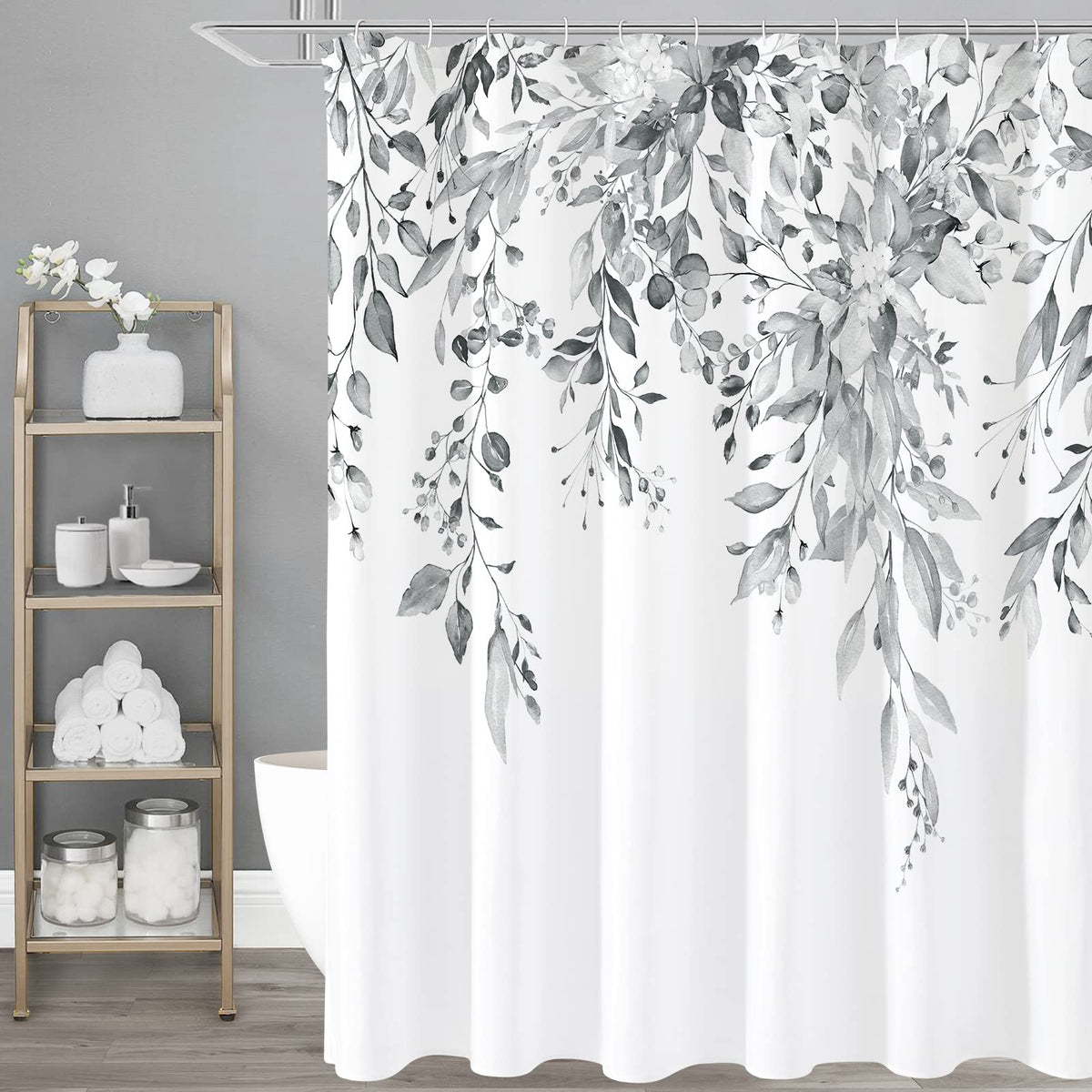 Gibelle Olive Green Eucalyptus Shower Curtain, Floral Print, 72x72