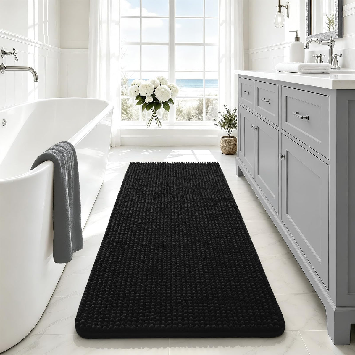 Ophanie Grey Bathroom Rugs 30x20, Soft Chenille Bath Mat, Non Slip Absorbent Quick Dry Light Gray Mats, Machine Washable Thick Small Area Rug Sets,Grip Bathmat for Shower,Toilet,Sink and Indoor Floor