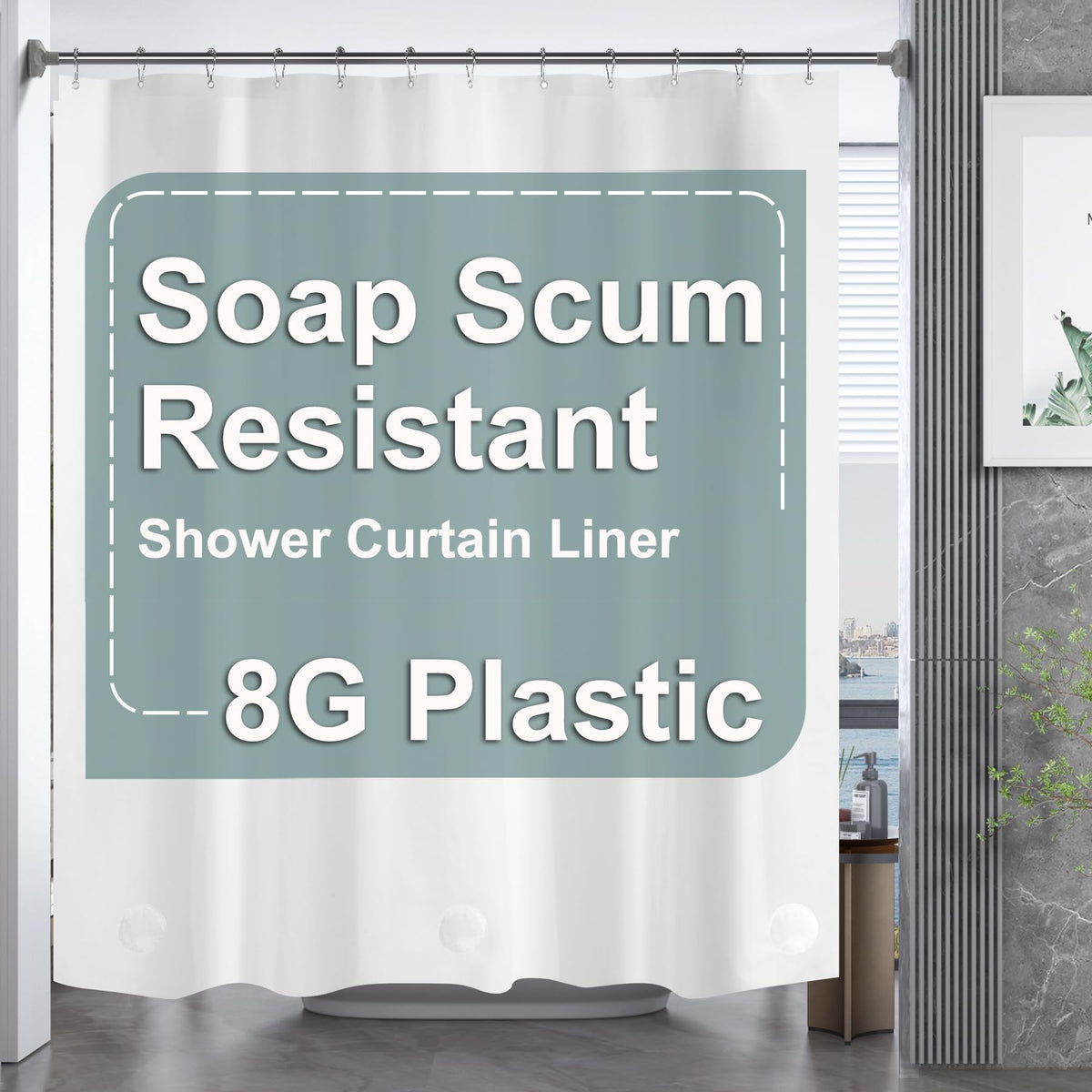 AmazerBath 48x72 Shower Curtain Stall, Small Shower Curtain for Shower Stall, Clear Bathroom Curtain Plastic, Thick PEVA Bathroom Accessories with 2 Clear Weighted Stones and 8 Grommet Holes