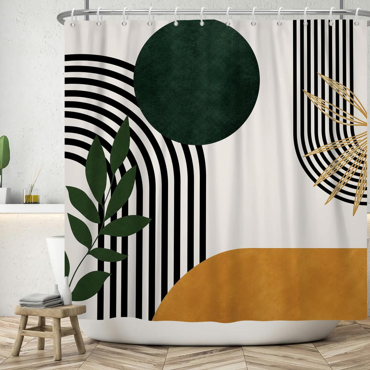 Burnt Orange Rust Shower Curtain Boho Abstract Geometric
