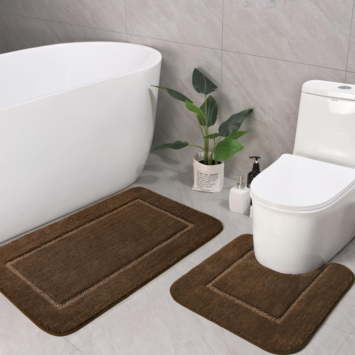 LOCHAS Bathroom Rug Set 2 Piece, 20''x20'' & 34''x21'', Beige