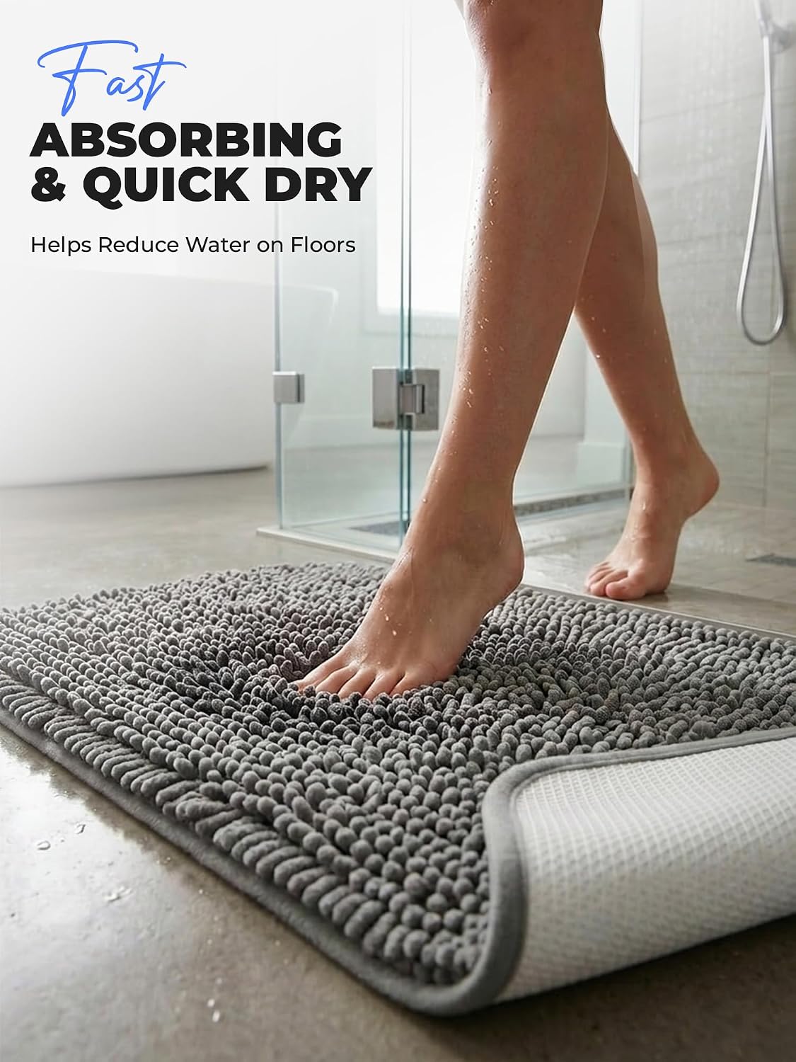Utopia Home Absorbent Chenille Bath Rug Mat for Bathroom, 24x17 Inch, Grey