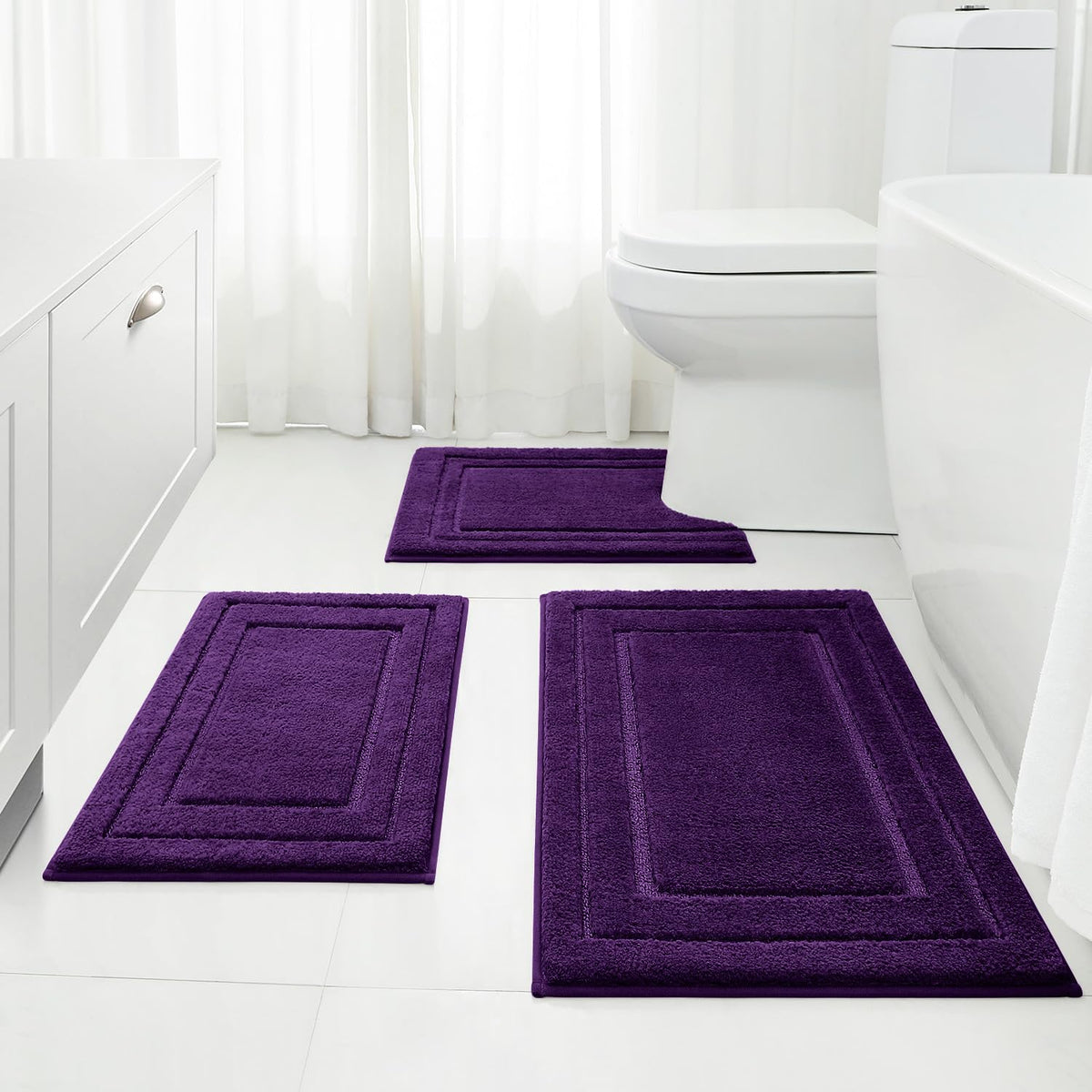 HOMEIDEAS Grey Bathroom Rugs Set of 3, Non Slip Bath Mats
