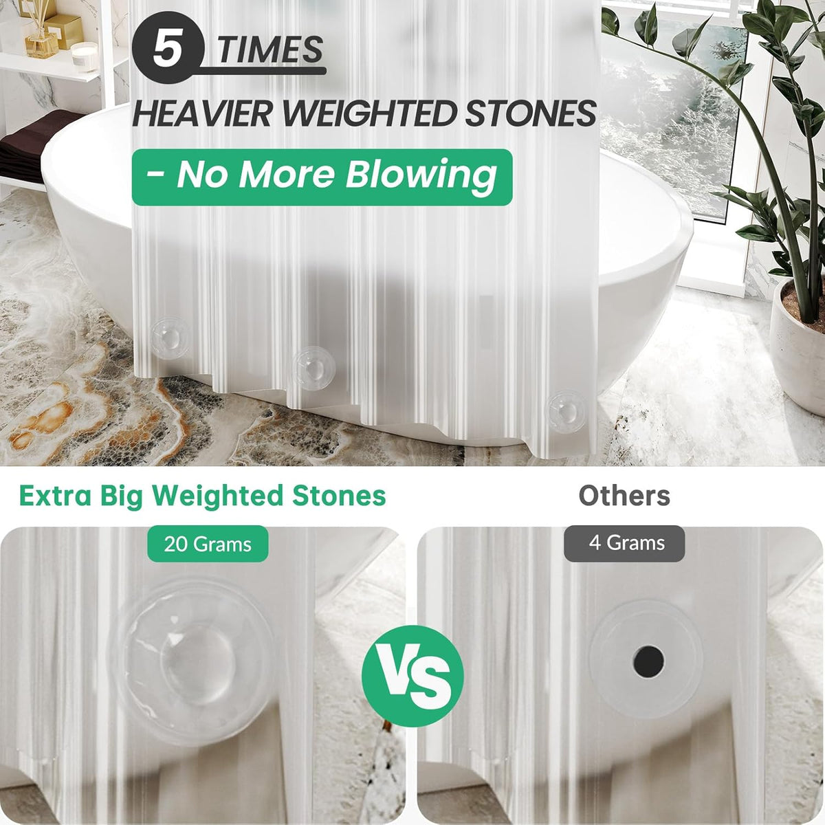 AmazerBath 48x72 Shower Curtain Stall, Small Shower Curtain for Shower Stall, Clear Bathroom Curtain Plastic, Thick PEVA Bathroom Accessories with 2 Clear Weighted Stones and 8 Grommet Holes