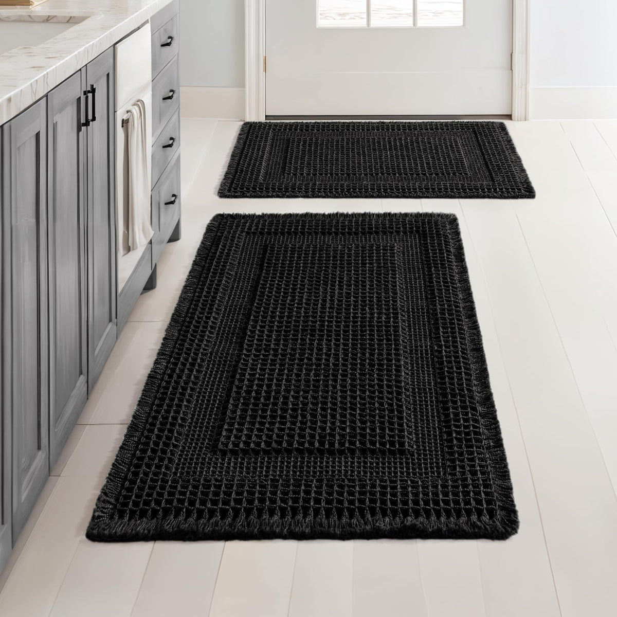 MIULEE Set of 2 Waffle Bathroom Rugs Brown&Cream Boho Bath Mat 17x24+18x30