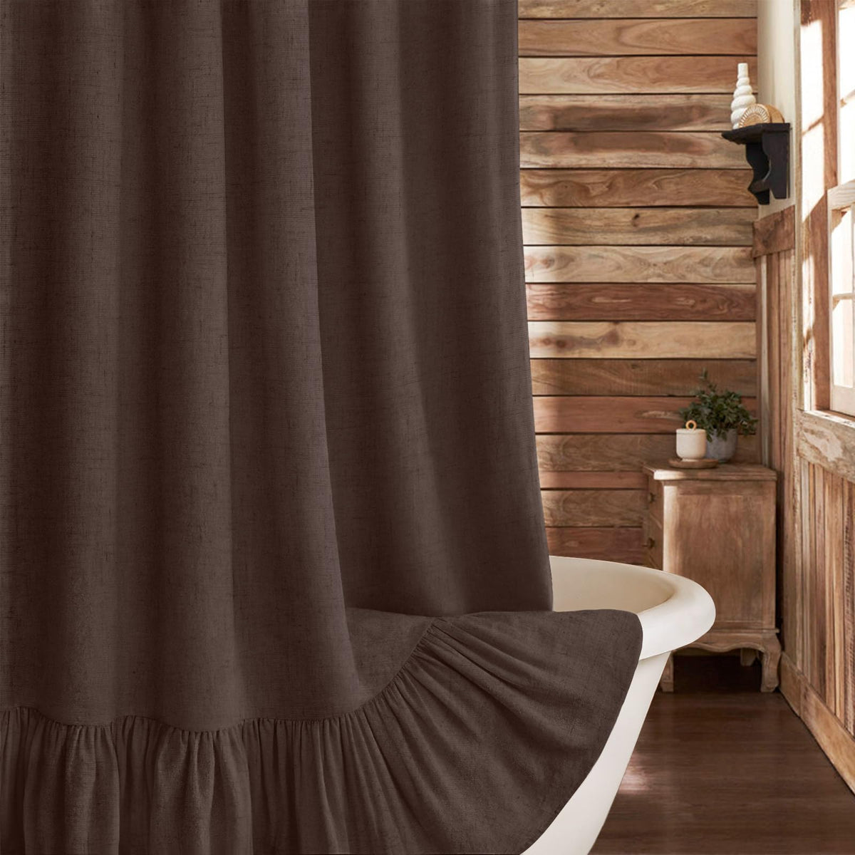 Farmhouse Shower Curtain Ruffle Linen Beige 72" W x 72" L
