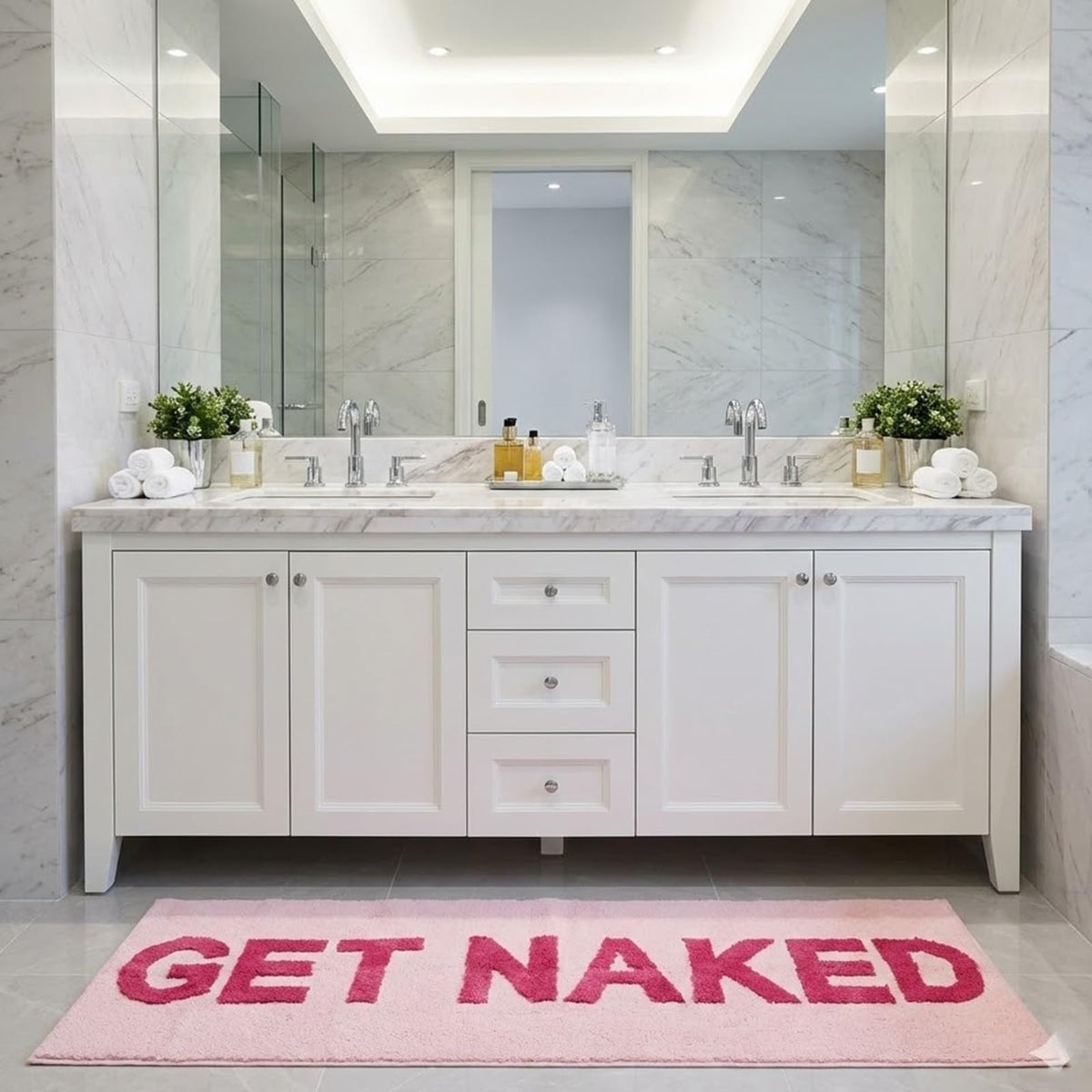 Get Naked Bath Mat - 17" x 24" Absorbent Soft Hot Pink Bath Rug, Machine Washable Non Slip Shower Rug for Bathroom