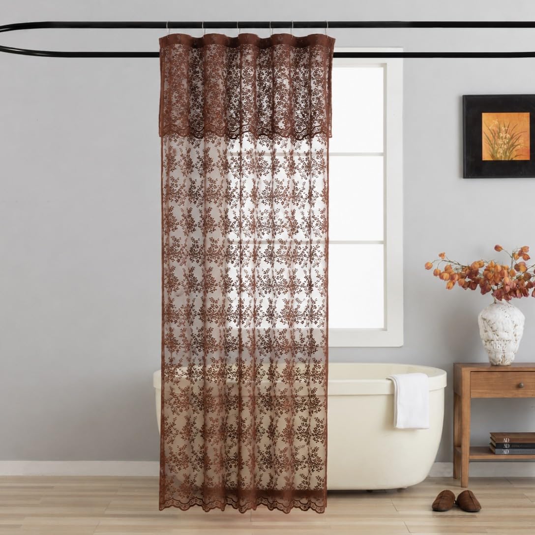 TUDECO Sage Green Shower Curtain with Attached Valance, 72 x 72, 1 Panel