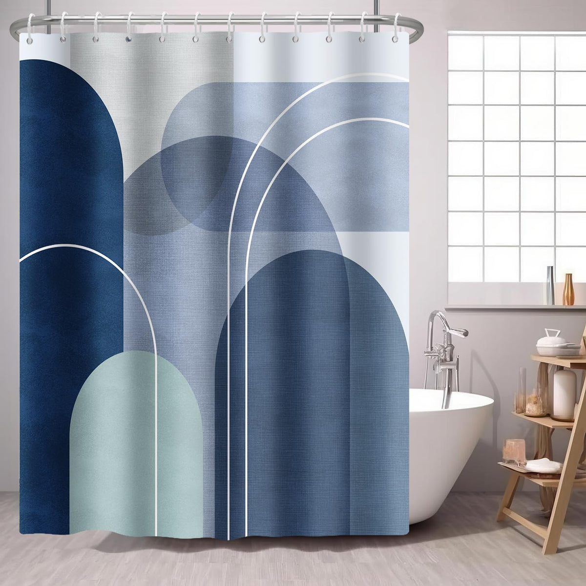 Green Shower Curtain Abstract Modern Geometry Mid Century Circles 72x72 IN