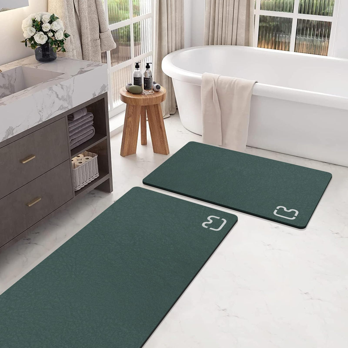 Dark Grey Long Bathroom Rugs Large Stone Bath Mats for Bathroom,15.7"x47.2"