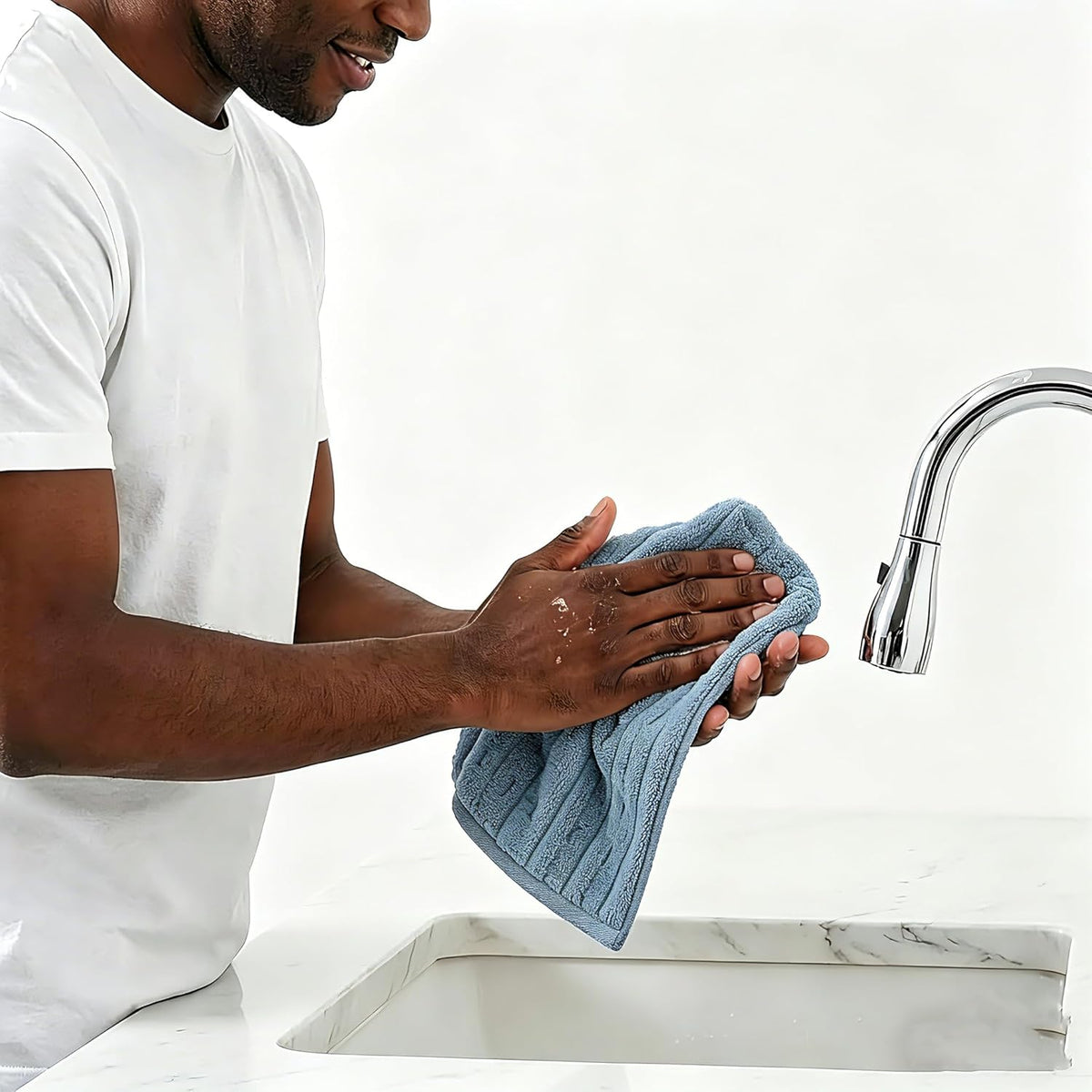4PCS Blue Microfiber Hand Towels for Bathroom with Hanging Loops