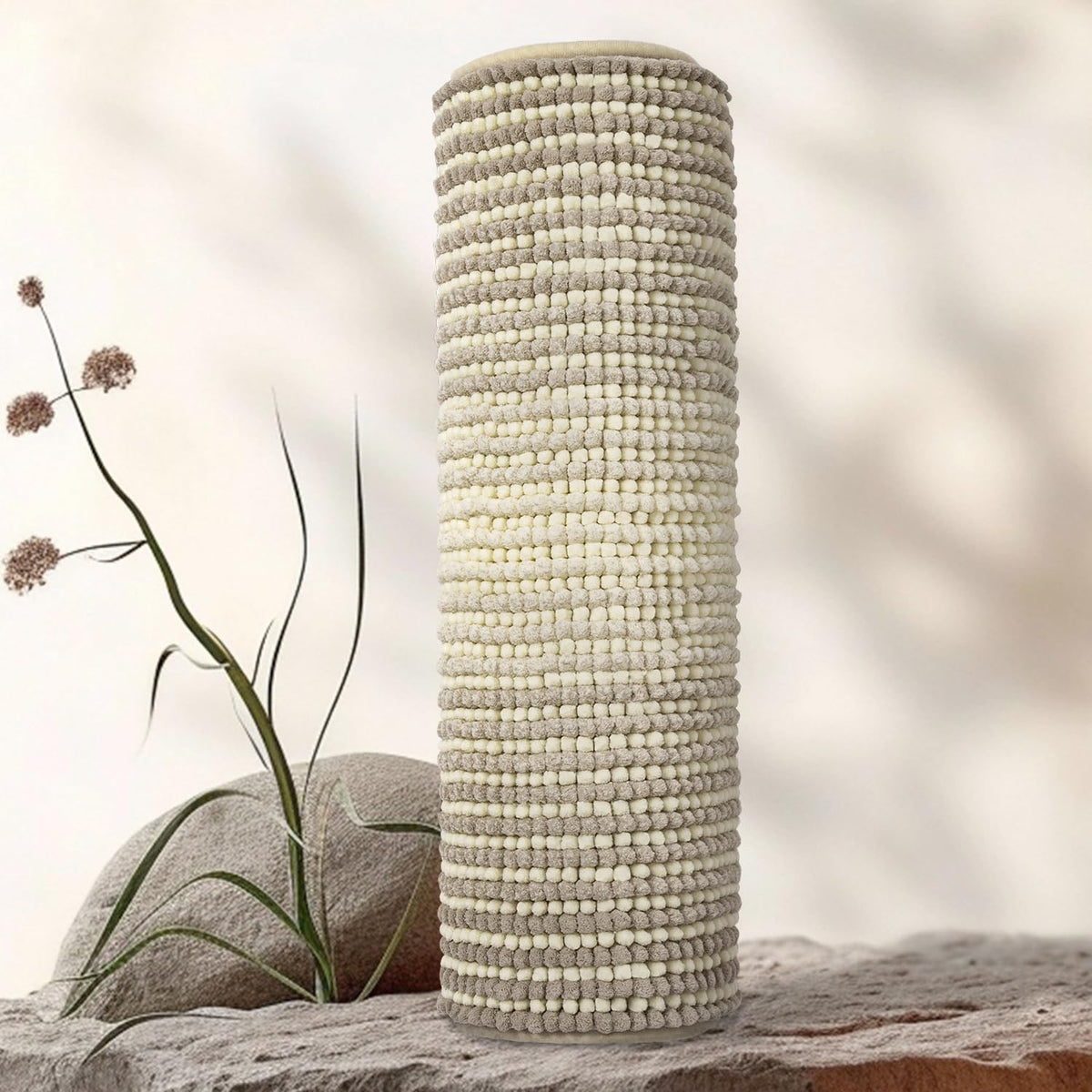 BSICPRO Large Chenille Bathroom Rugs Runner, 20x47 Striped Bath Mats, Beige
