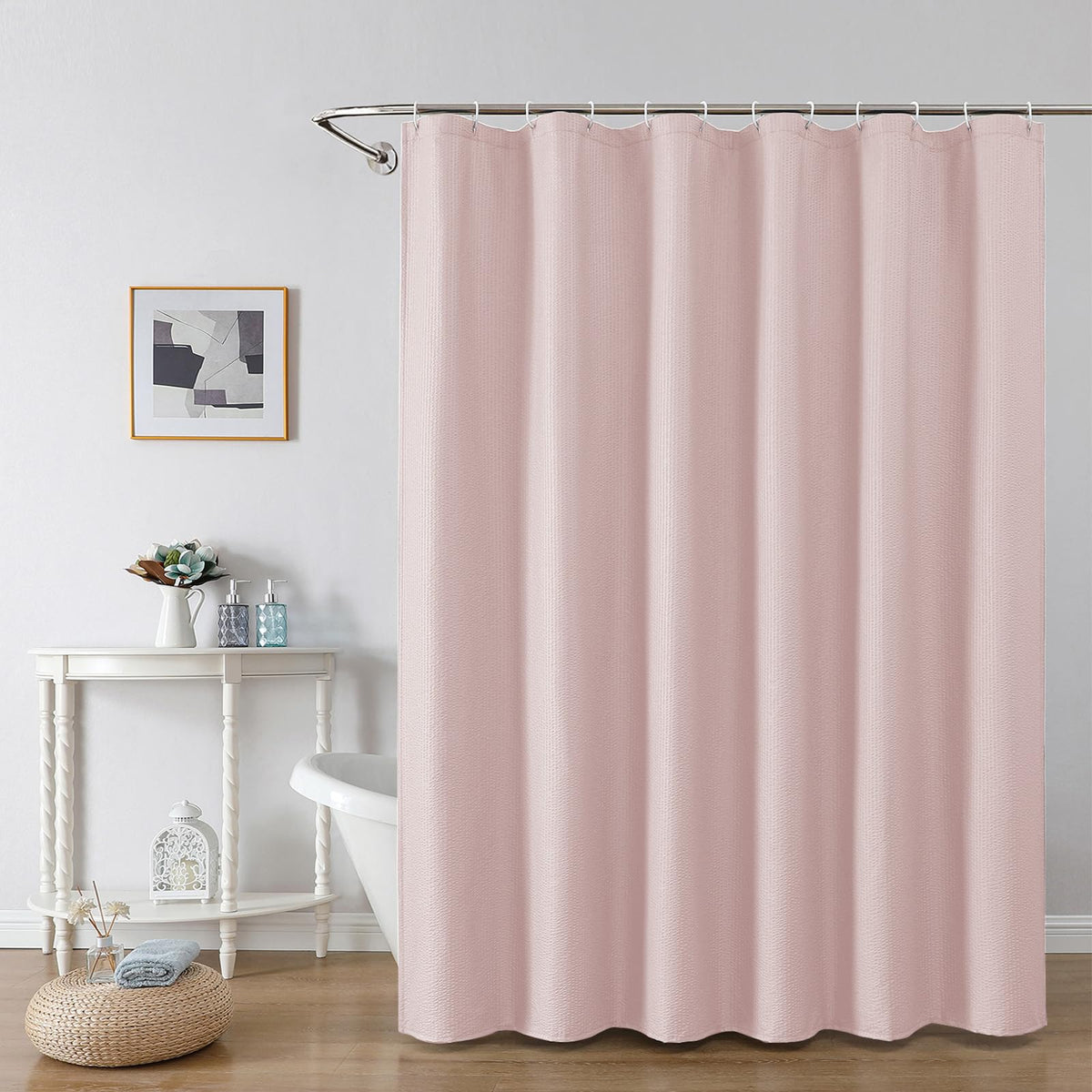 OWENIE Cream Shower Curtain or Bathroom 72x72 Inch, 3D Embossed Textured Waffle Fabric Shower Curtains, Soft Hotel Farmhouse Style, Water Repellent, Machine Washable, Cream, 72" W x 72" L