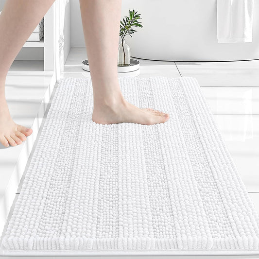 Grandaily Chenille Bathroom Rugs 30x20, Soft Absorbent Bath Mats, White