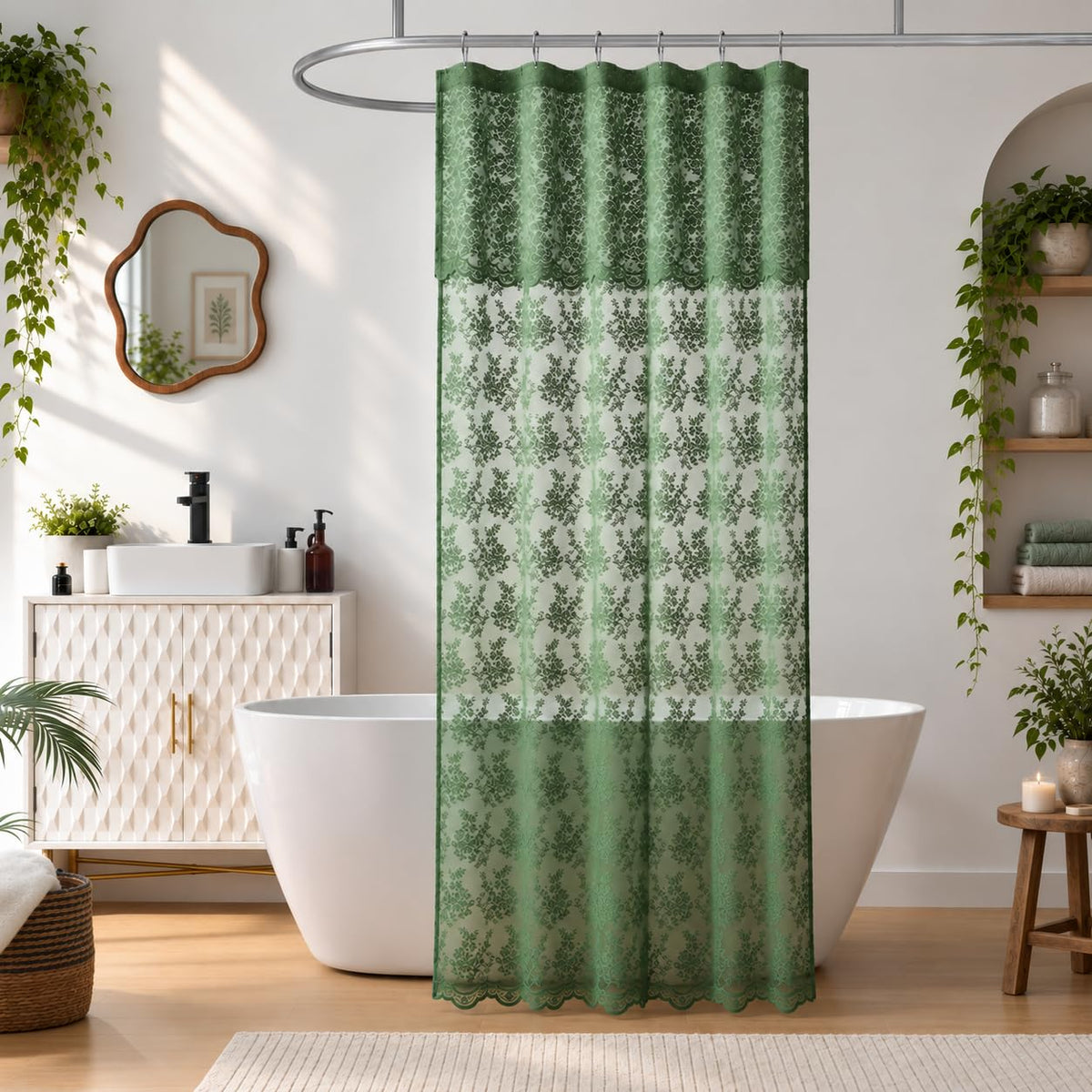 TUDECO Black Lace Shower Curtain with Valance, Gothic Style, 72 x 72 Inch