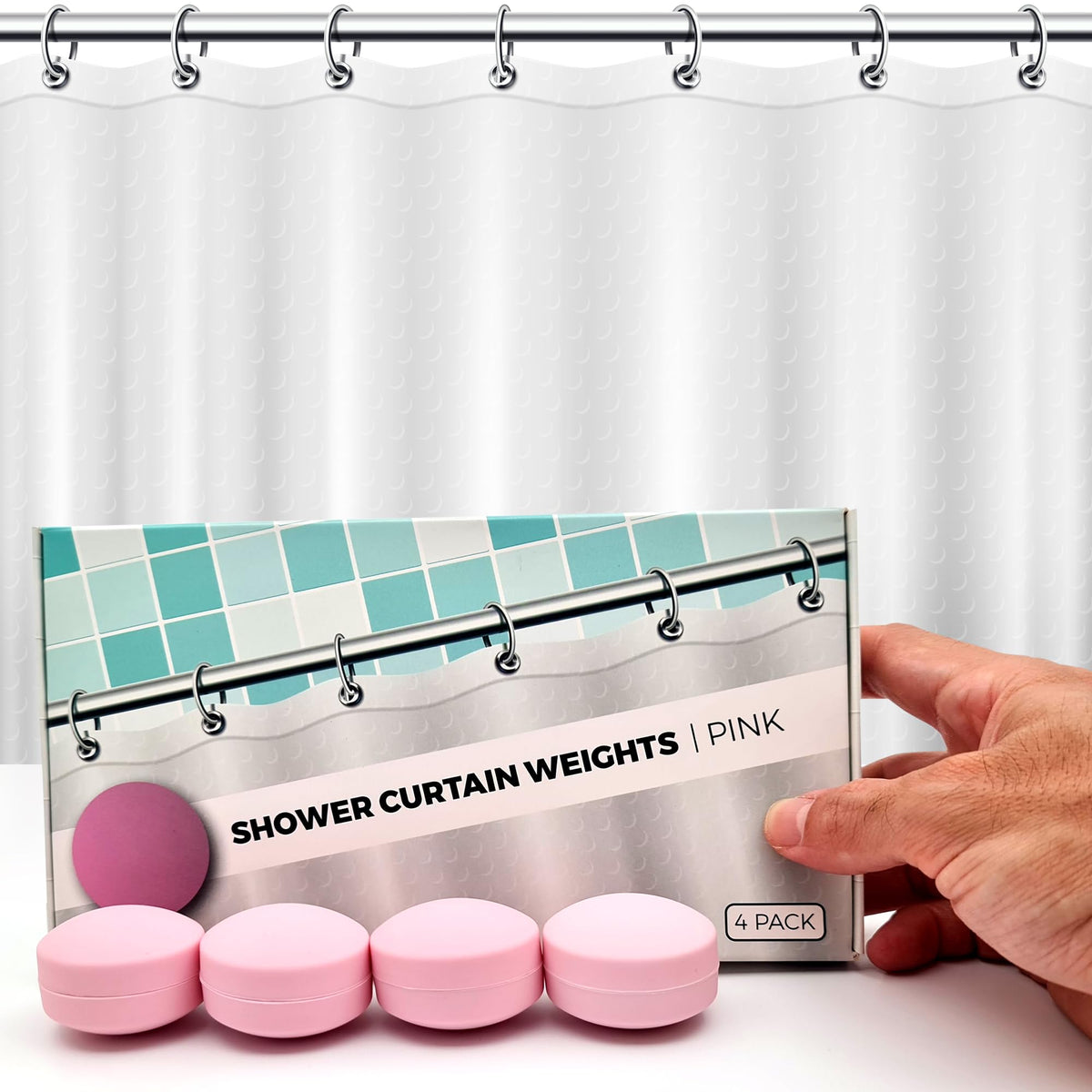 Powerful Anti-Billowing Magnetic Shower Curtain Weights for Splash-Free Bath Experience - 360° Silicone Wrapped - Will Never Rust - Heavy Magnets Prevent Curtain Liners from Blowing | 4 Pairs | White