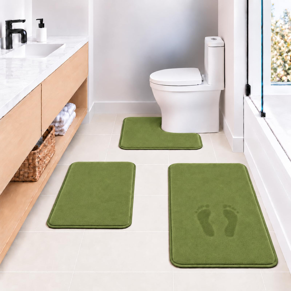Black Bathroom Rug Set Memory Foam Bath Mats 3 Piece with Toilet Mats, Soft & Supportive, Shock Absorbing, Water Absorbent, Non-Slip Bath Rugs, Machine Washable, Area Rug, Home Decor Accessories
