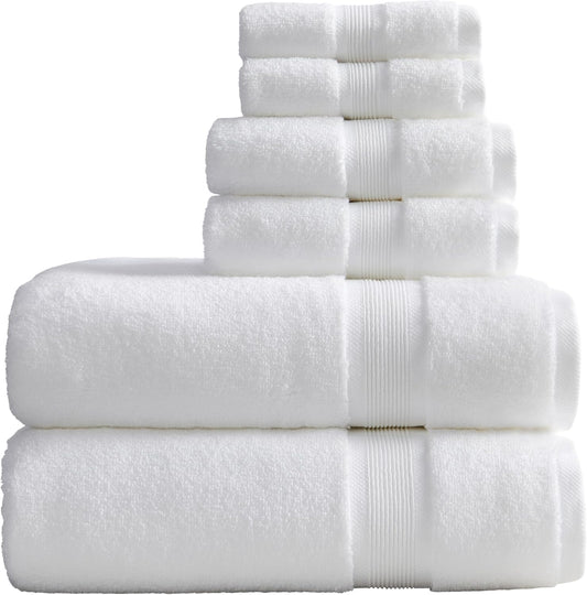 Springtree Home Luxury Bamboo Rayon Bath Towel Set | 6-Piece Set | White