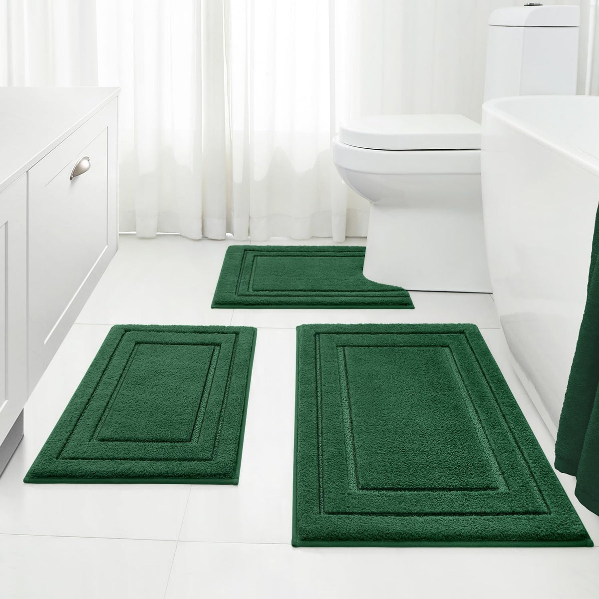 HOMEIDEAS Grey Bathroom Rugs Set of 3, Non Slip Bath Mats