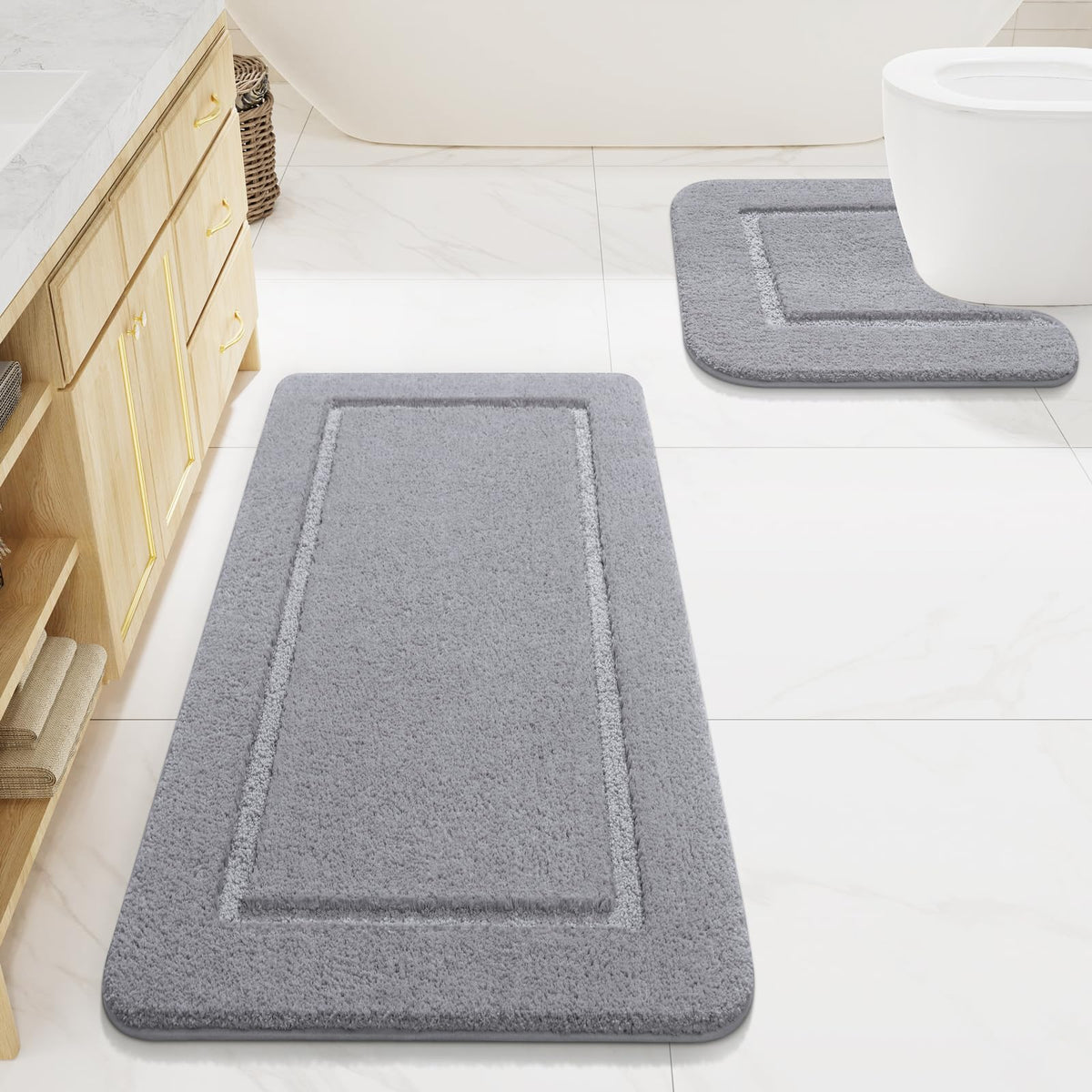 LOCHAS Bathroom Rug Set 2 Piece, 20''x20'' & 34''x21'', Beige