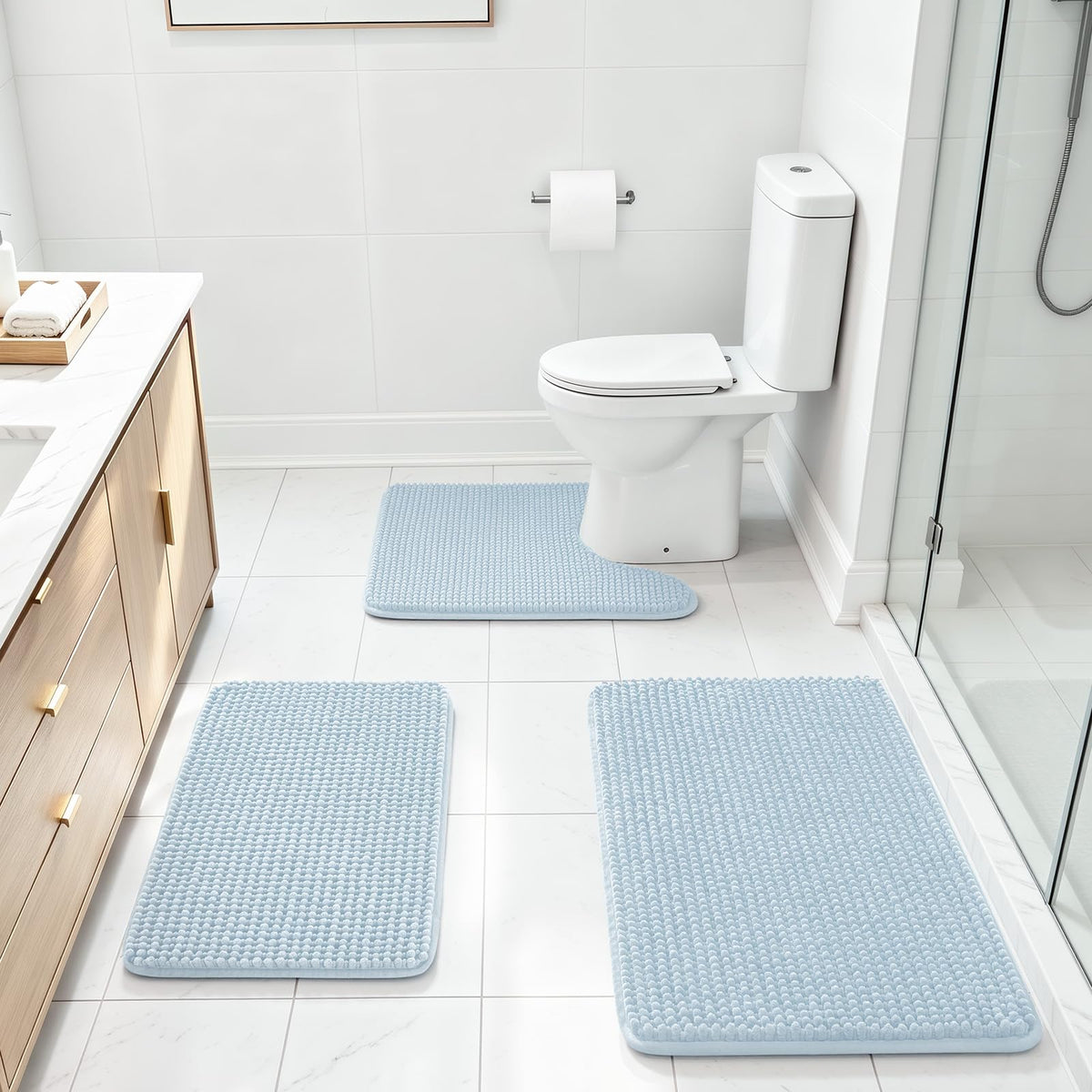 Ophanie Grey Bathroom Rugs 30x20, Soft Chenille Bath Mat, Non Slip Absorbent Quick Dry Light Gray Mats, Machine Washable Thick Small Area Rug Sets,Grip Bathmat for Shower,Toilet,Sink and Indoor Floor