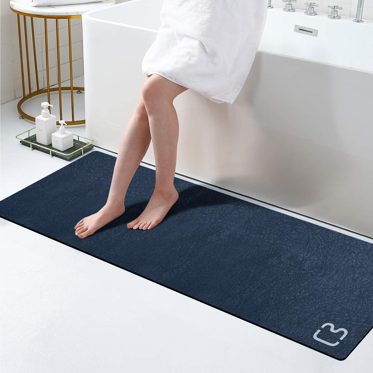 Dark Grey Long Bathroom Rugs Large Stone Bath Mats for Bathroom,15.7"x47.2"