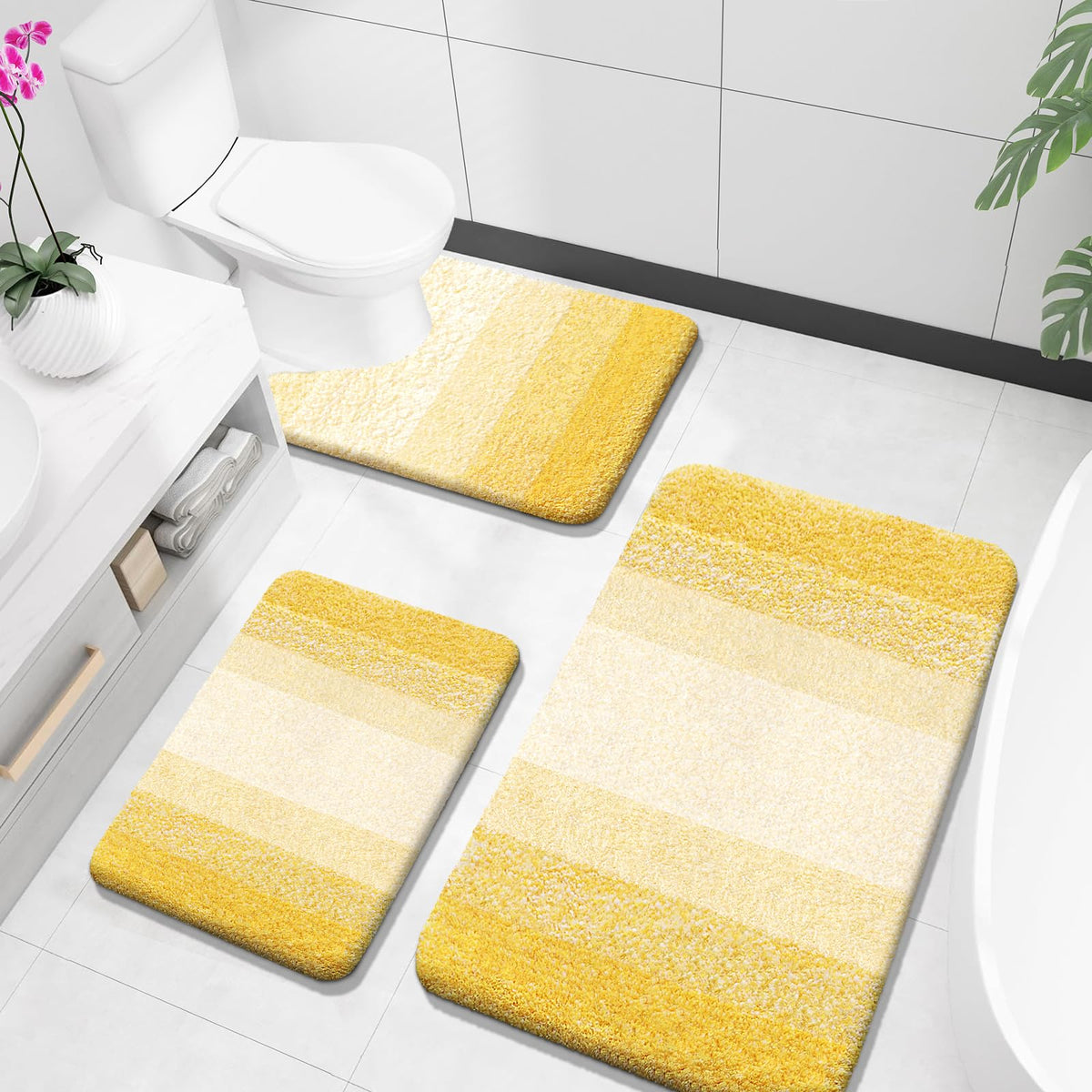 OLANLY Microfiber Bathroom Rugs Sets 3 Piece, Absorbent Bath Mats, Grey