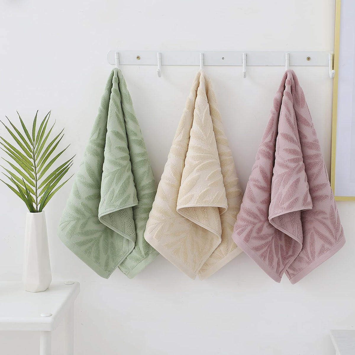Pidada Leaf Absorbent Soft Hand Towels for Bathroom Set of 2,Light Brown