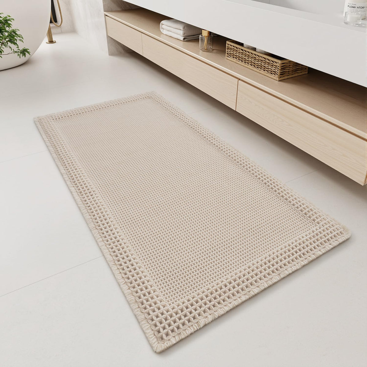 RESARE Waffle Bath Mat for Bathroom, Non Slip Bathroom Rugs 17"x24" Green