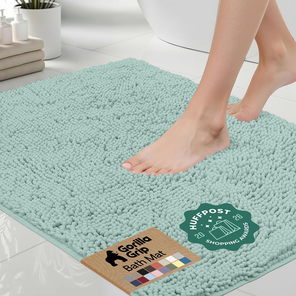 GORILLA GRIP Bath Rug Mat for Bathroom, Absorbent Chenille, 30x20 Gray