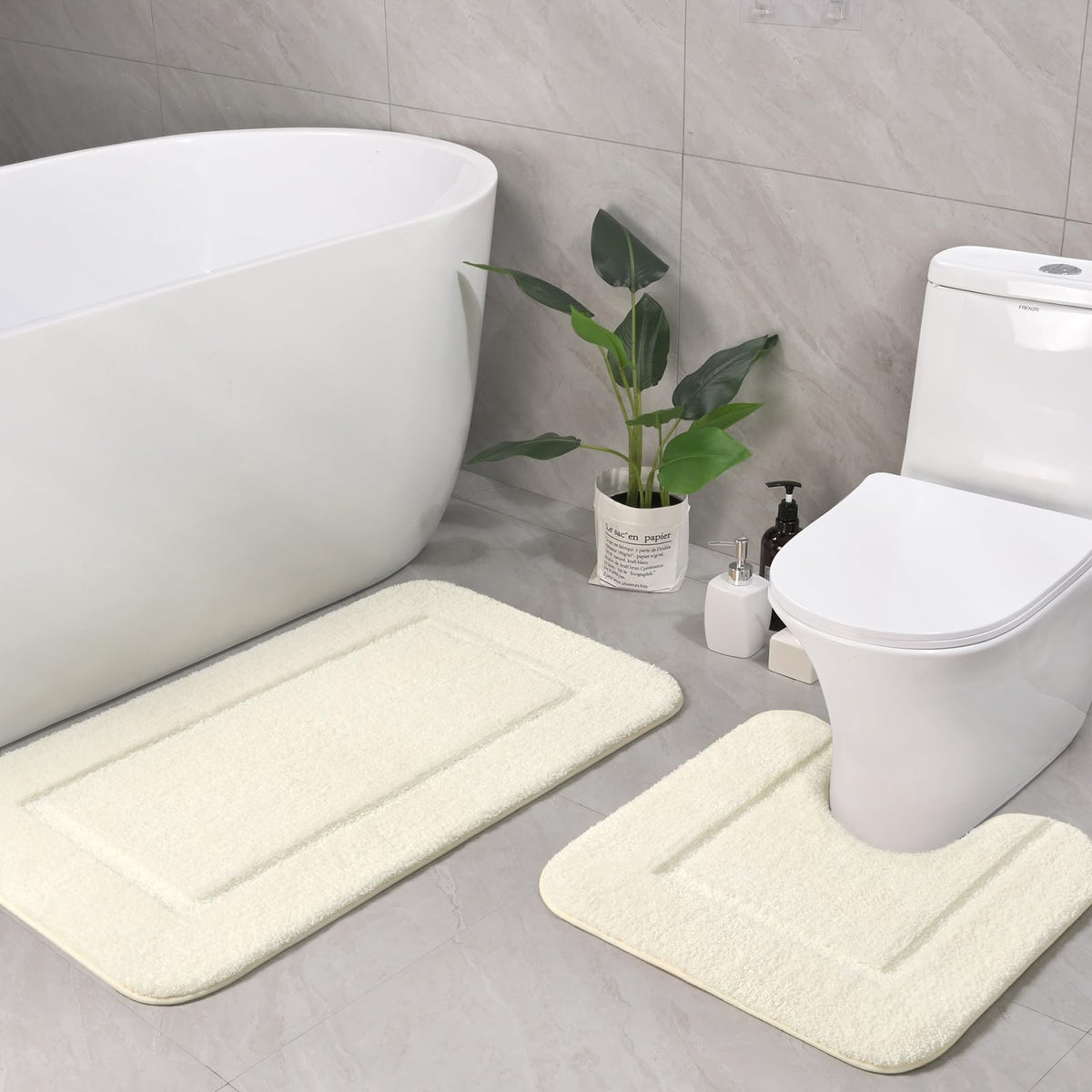 LOCHAS Bathroom Rug Set 2 Piece, 20''x20'' & 34''x21'', Beige