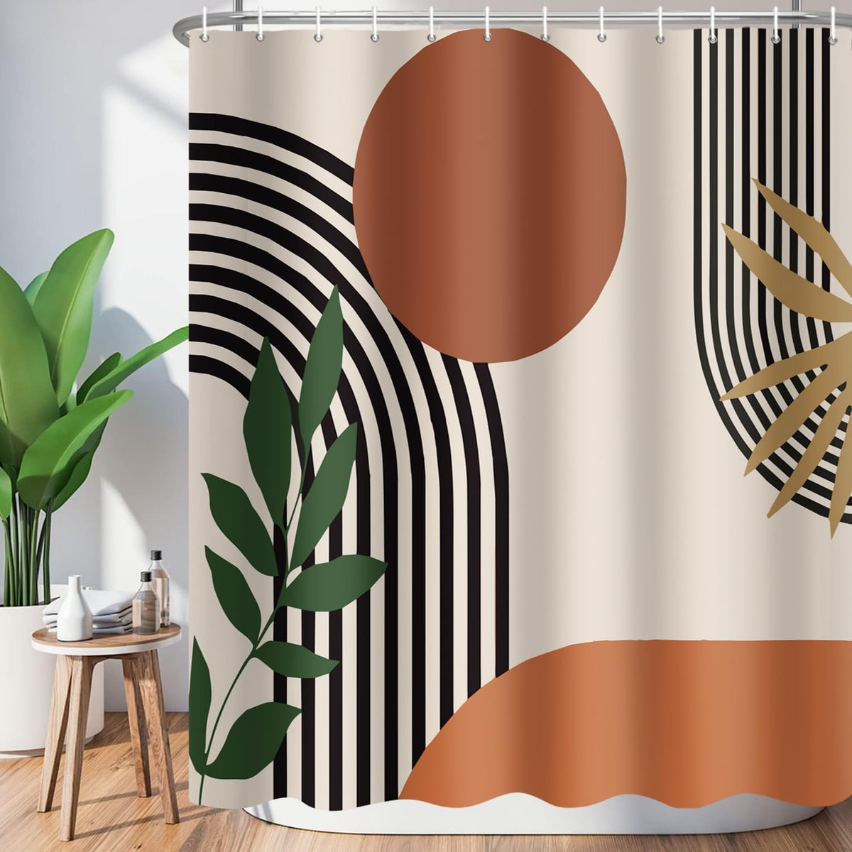 Burnt Orange Rust Shower Curtain Boho Abstract Geometric