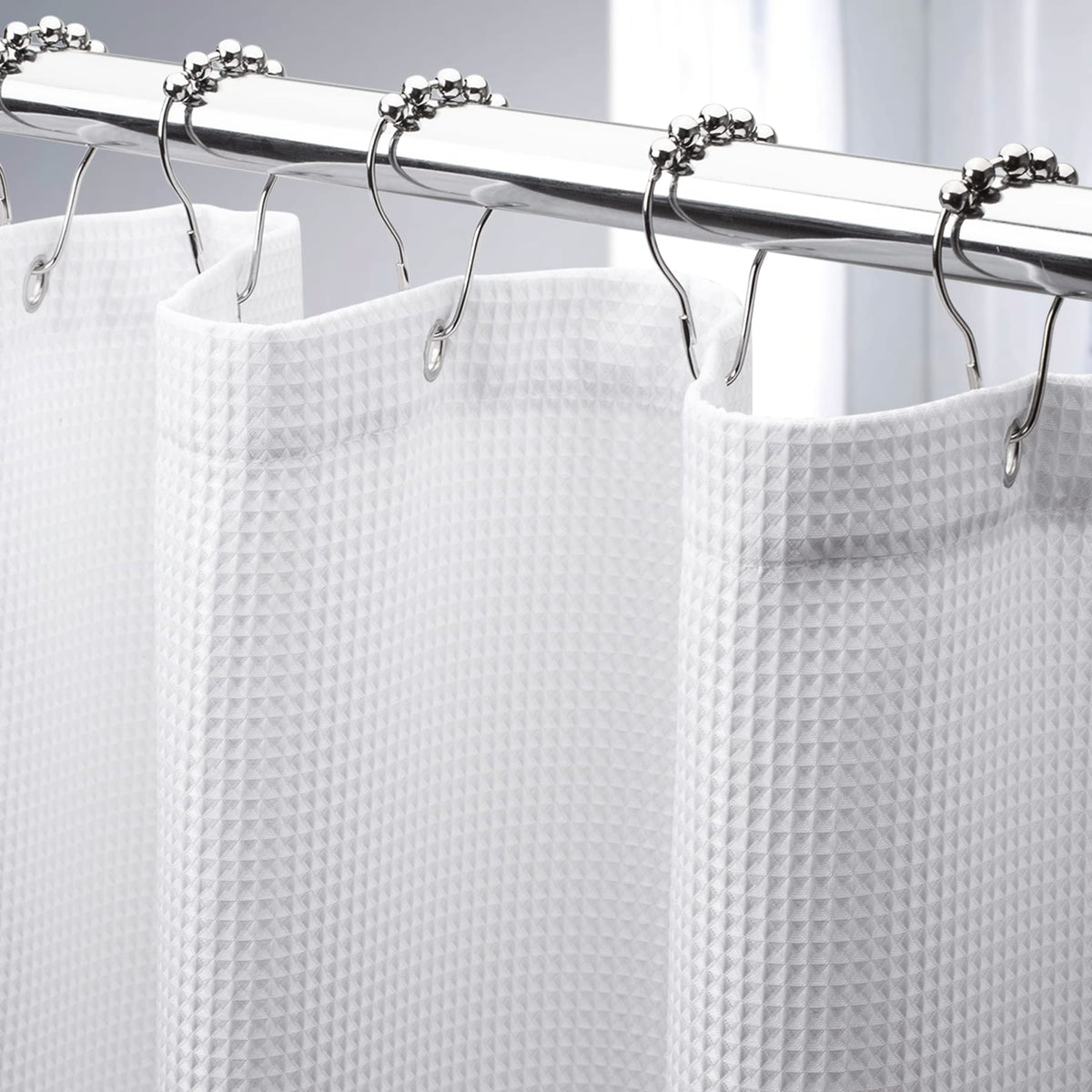 AmazerBath Blush Pink Shower Curtain Fabric, Waffle Shower Curtain Heavy Duty 240GSM, Hotel Quality Bathroom Shower Curtains, 72 x 72 Inches