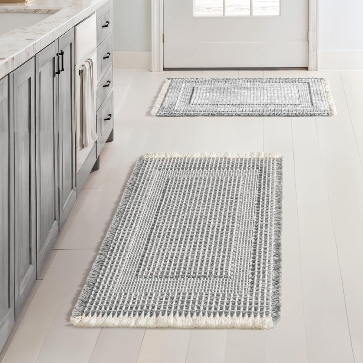 MIULEE Set of 2 Waffle Bathroom Rugs Brown&Cream Boho Bath Mat 17x24+18x30