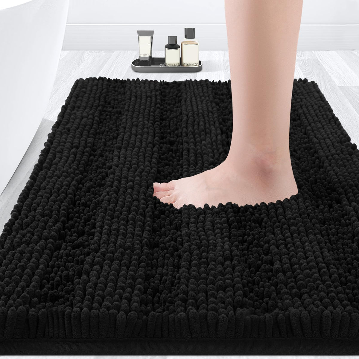 ACCUMTEK Christmas Striped Pink Bathroom Rug Set 3 Pieces Ultra Soft, Non Slip Chenille Toilet Mat, Absorbent Plush Shaggy Bath Mats for Bathroom, Bedroom, Kitchen