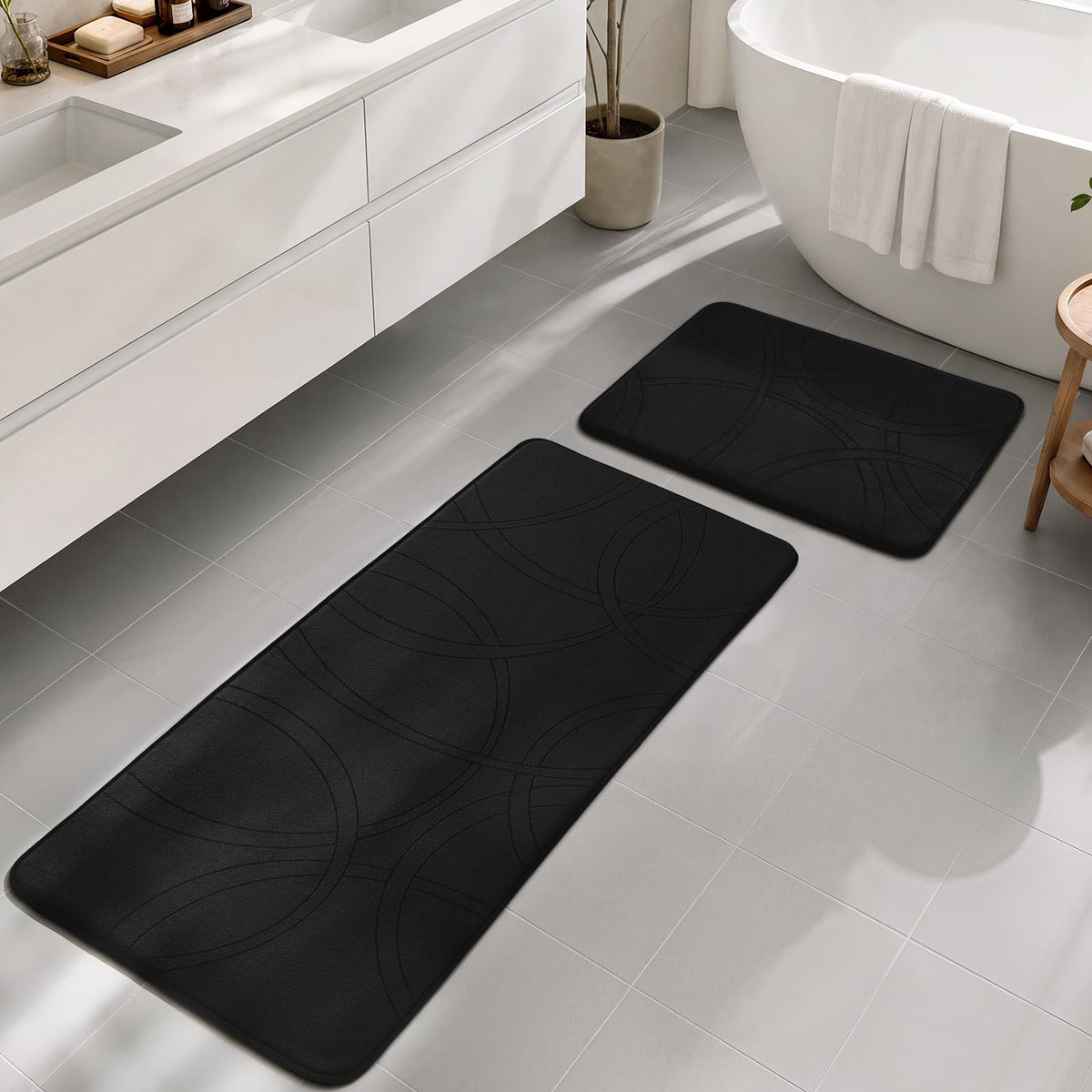 YIHOUSE 3 Piece Bathroom Rug Set - Soft Memory Foam Bath Mat, Dark Grey