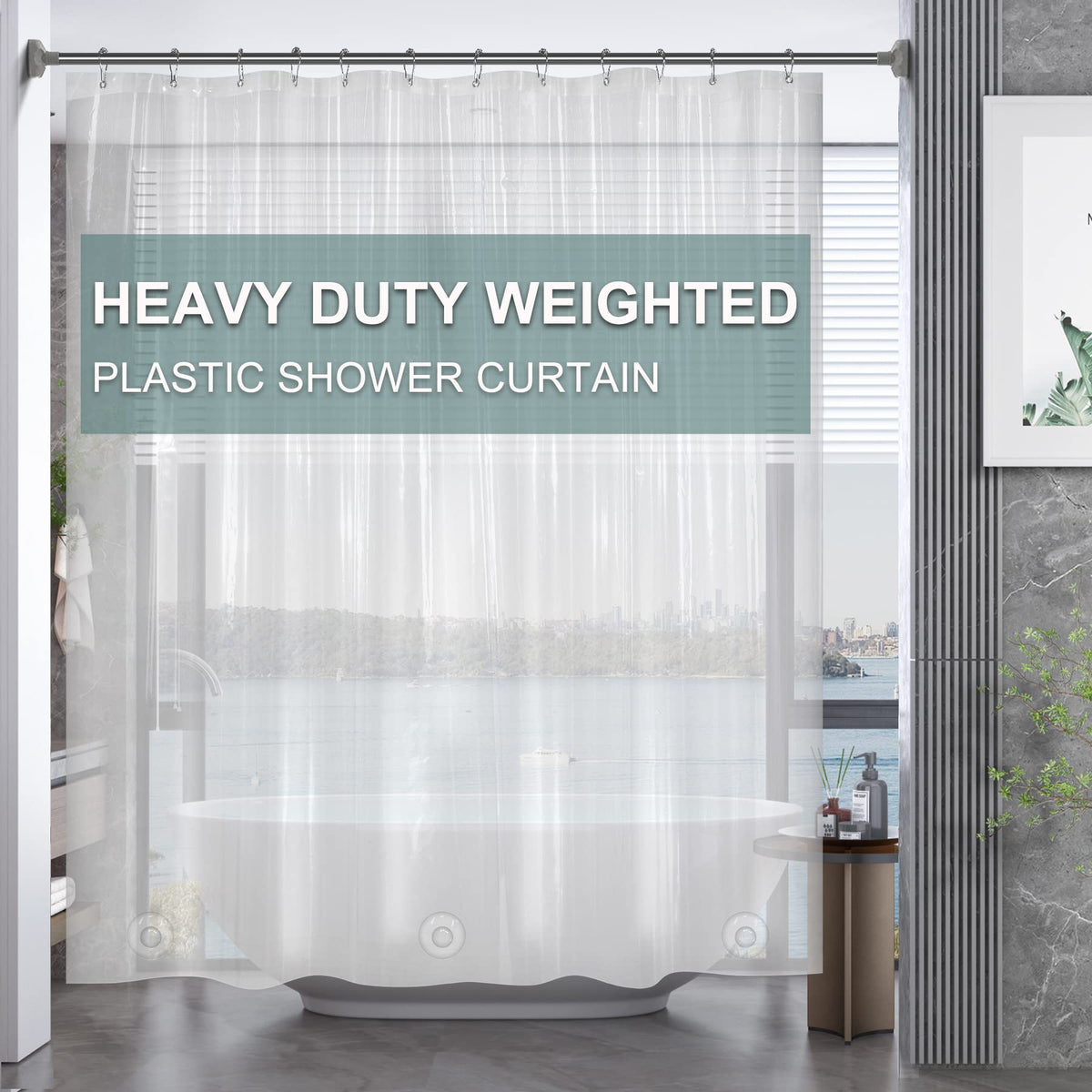 AmazerBath Long Stall Shower Curtain 36x84 Inches, Walk in Shower Curtain Plastic, Clear Shower Stall Curtain Heavy Duty Thick PEVA, Narrow Curtain with 2 Weighted Stones and 6 Grommet Holes
