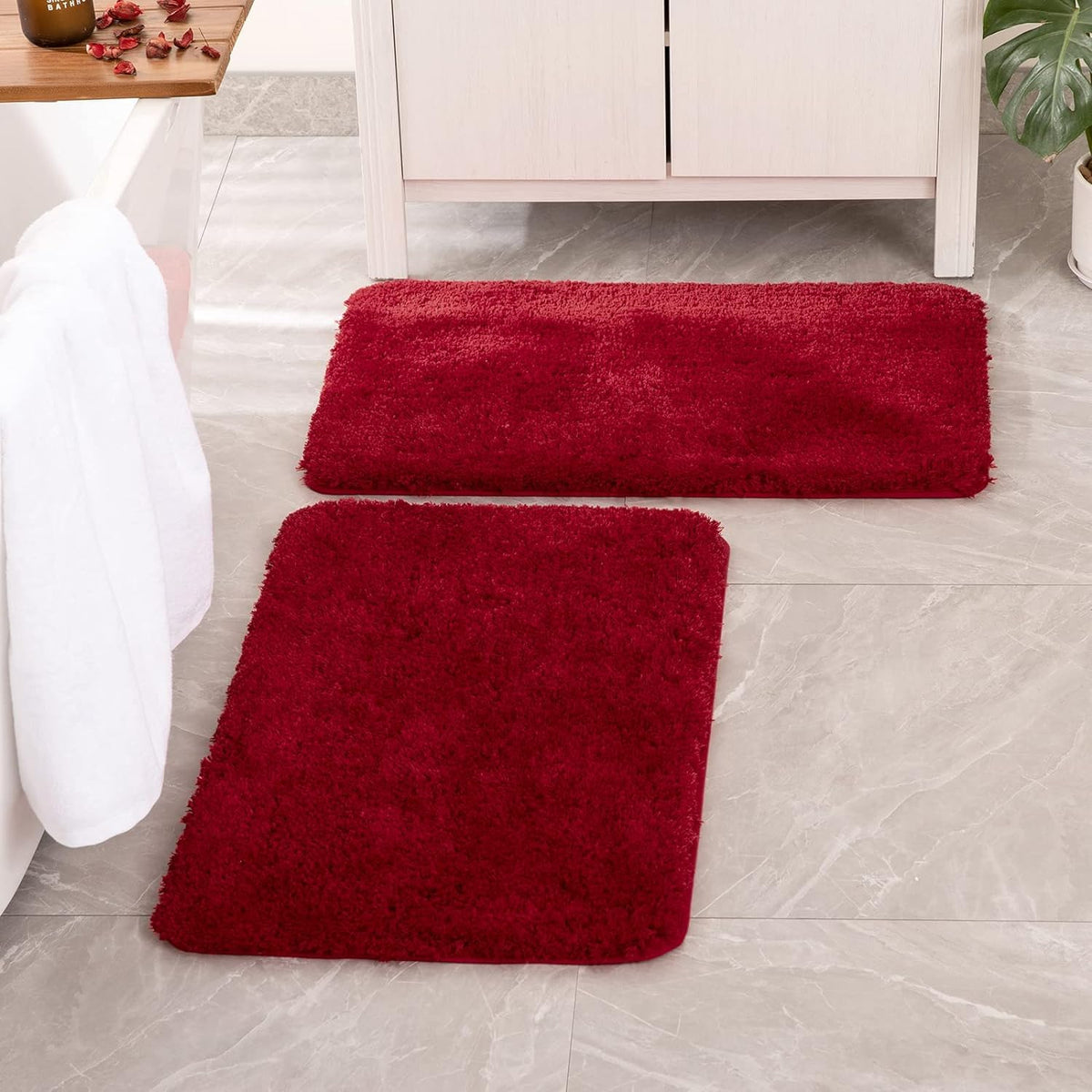 MIULEE Christmas Dark Green Bathroom Rugs Set 2 Piece Small Bath Mats 16x24