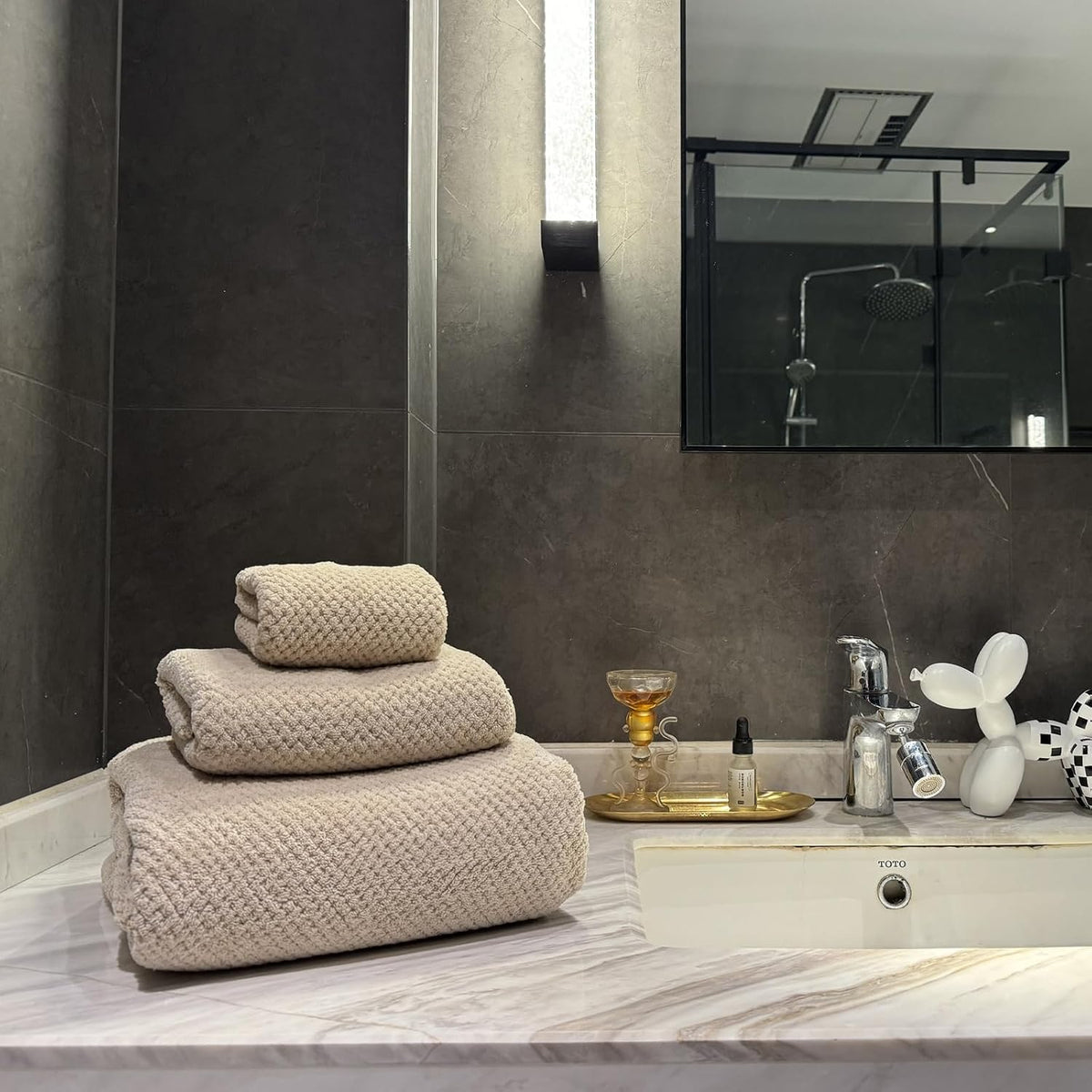 Extra Large Bath Towels Set for Bathroom 30x60 Inches Super Soft Light Weight Quick Dry Microfiber Shower Towels (Beige, 6 Piece)