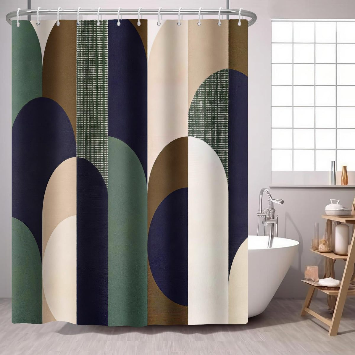 Green Shower Curtain Abstract Modern Geometry Mid Century Circles 72x72 IN