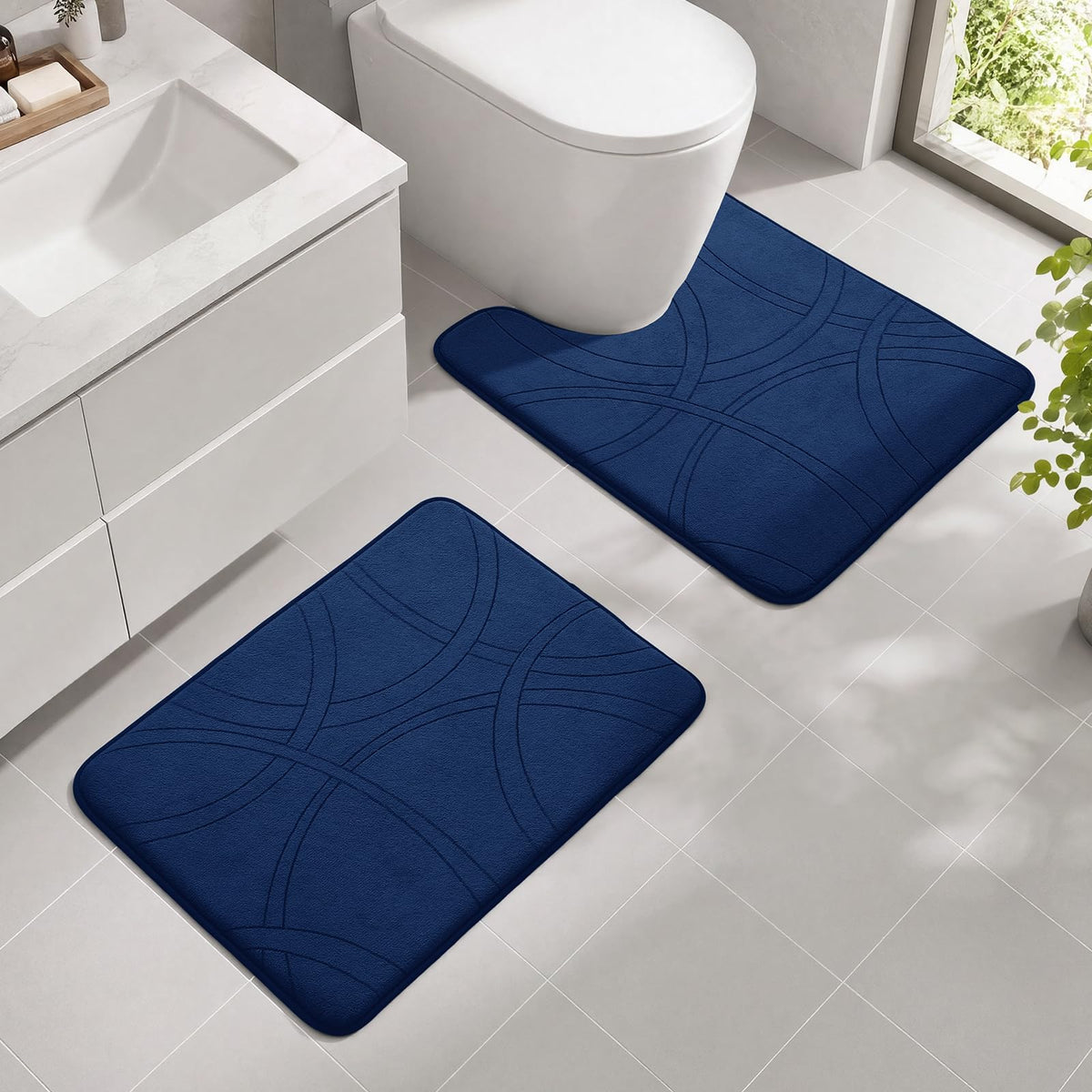 YIHOUSE 3 Piece Bathroom Rug Set - Soft Memory Foam Bath Mat, Dark Grey