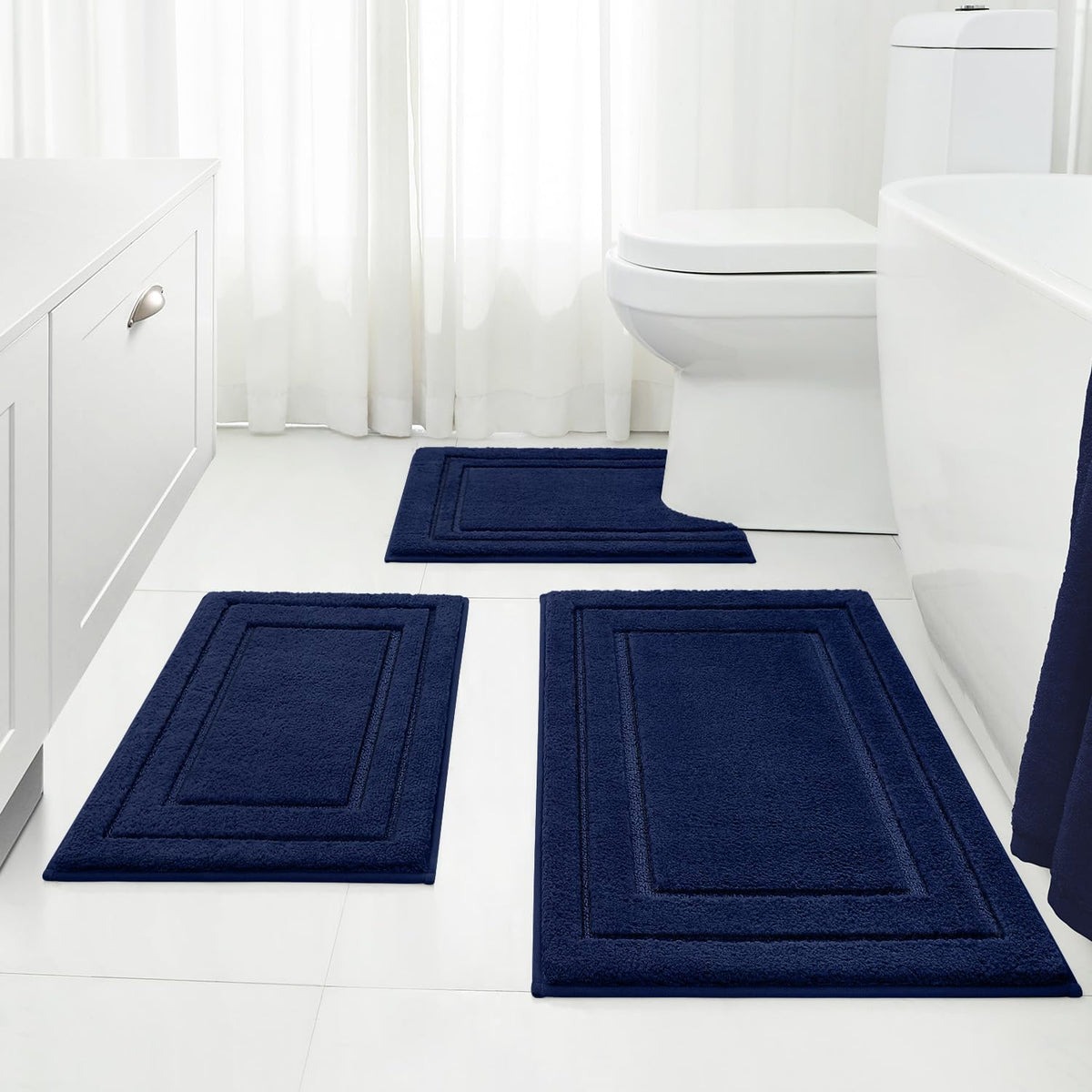 HOMEIDEAS Grey Bathroom Rugs Set of 3, Non Slip Bath Mats