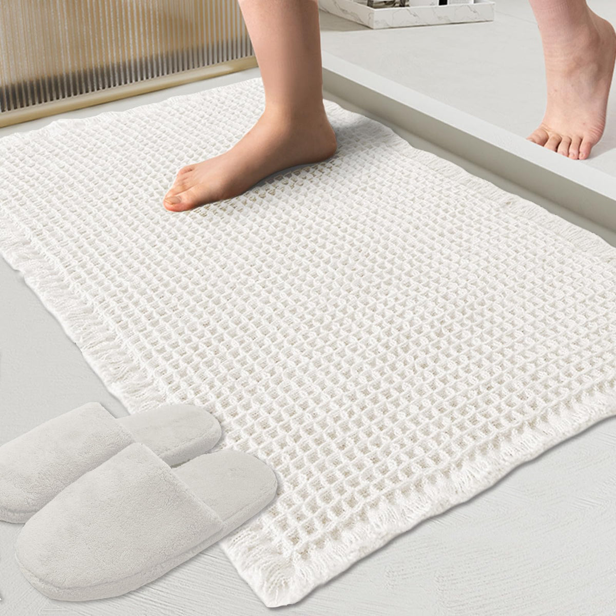 ZALL Waffle Bath Mat,Dark Green Super Absorbent Non Slip Bathroom Rug,17x24inch,Machine Washable Ultra Soft Floor Mats